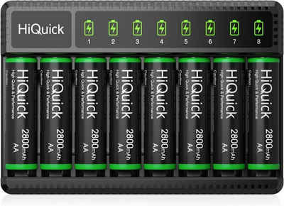 HiQuick Akku Ladegerät mit 8 AA 2800mAh Akku,für NI-MH NI-CD AA/AAA Akku Batterie-Ladegerät