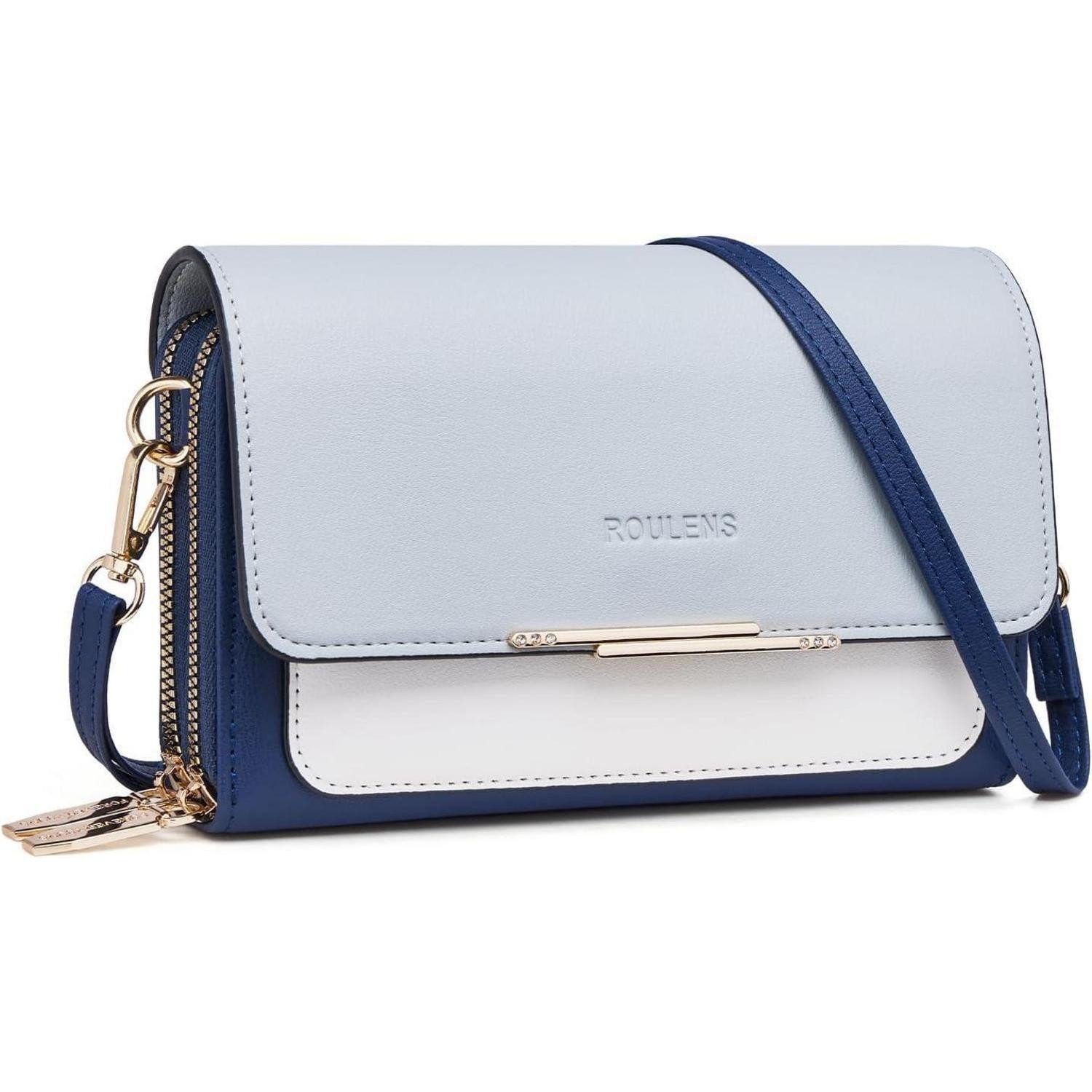 LuxusKollektion Handytasche Handy Umhängetasche Damen Kleine PU Leder Crossbody B-marine/Hellblau
