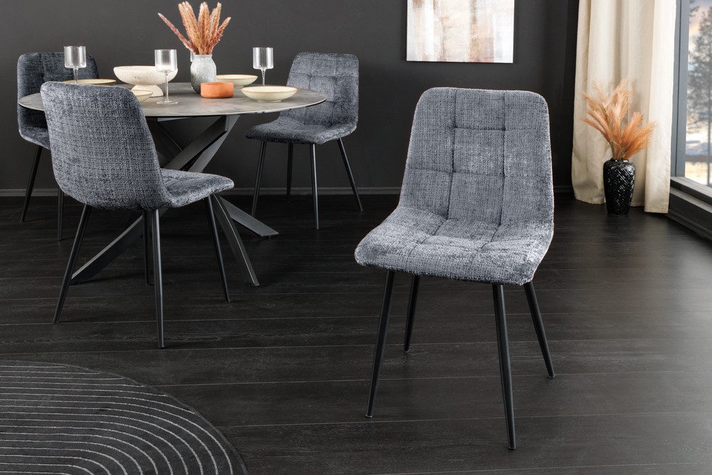 riess-ambiente Esszimmerstuhl TRES CHIC grau / schwarz - Chenille, Metallbeine, Retro, gepolstert (Einzelartikel, 1 St), Stuhl mit Ziersteppung - ideal für Küche, Wohnzimmer & Büro