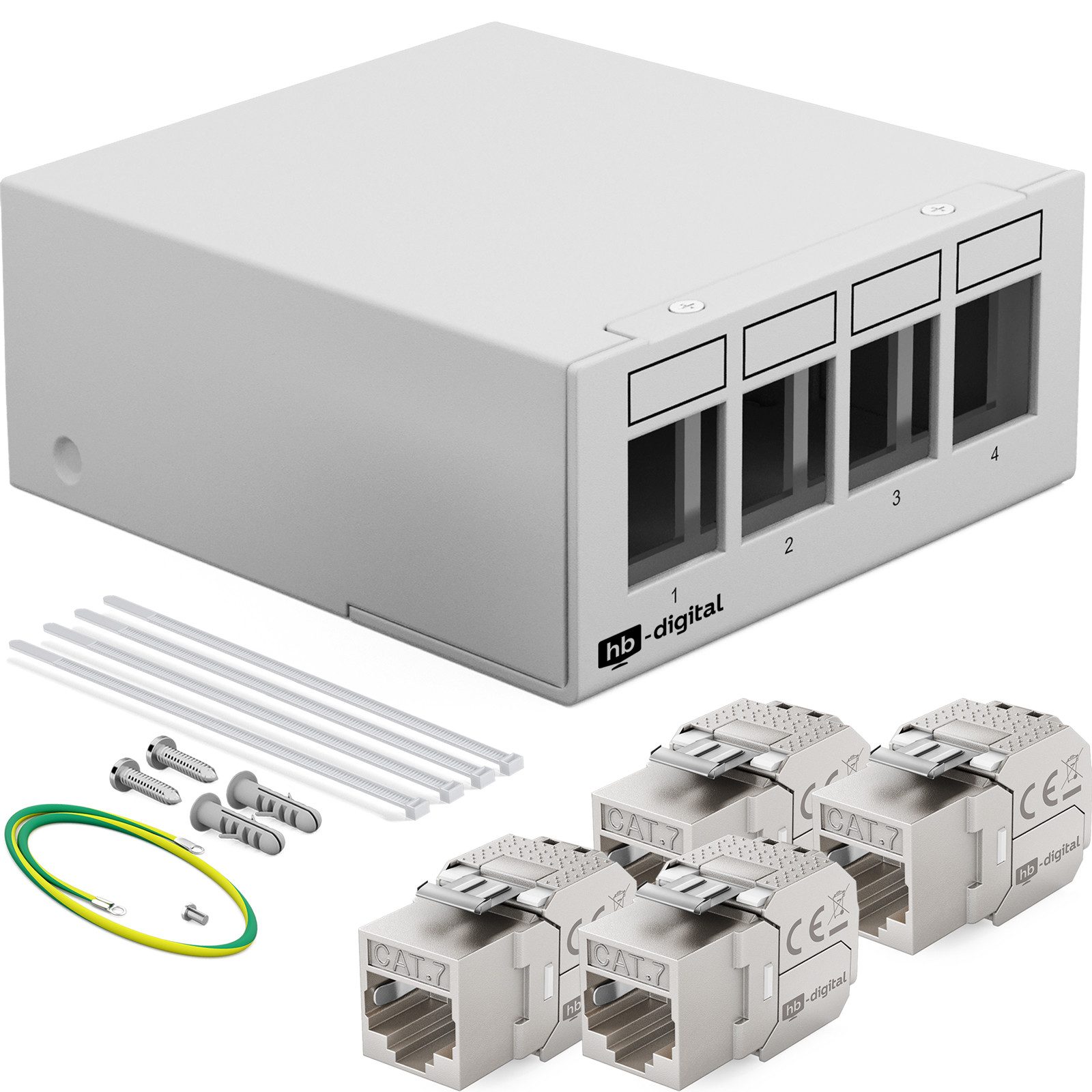 Patchpanel 4 Port mit 4x Keystone Cat 7 grau Netzwerk-Panel