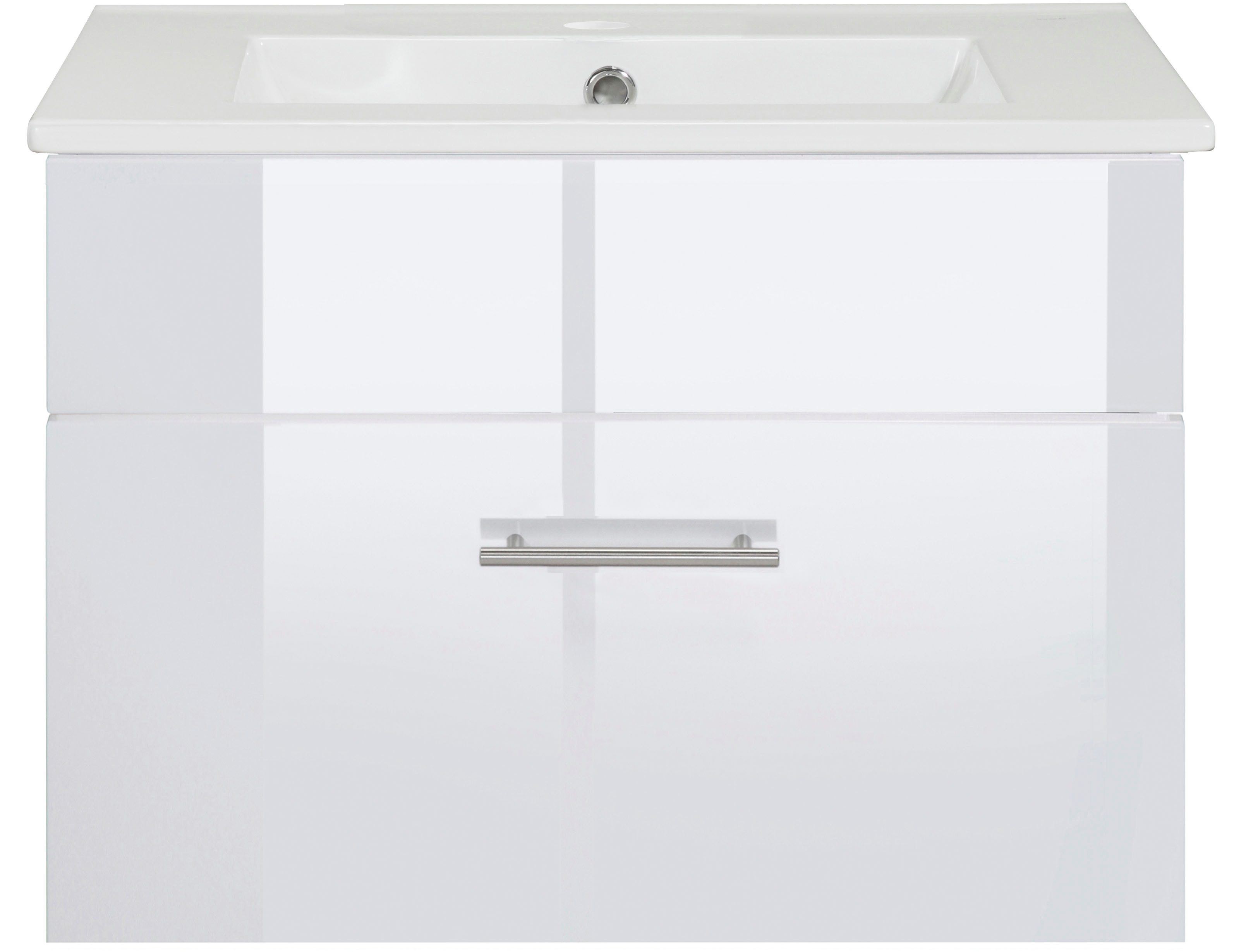 welltime Waschtisch Trento Light mit Keramik-Auflagebecken, 1 feste Blende und 1 Auszug, Breite: 61cm, Weiß Hochglanz