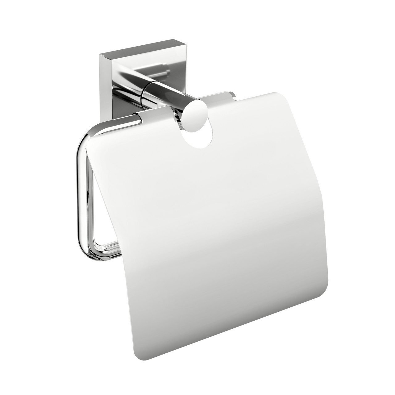 tesa Держатели для туалетной бумаги 1 x EKKRO WC-Papierrollenhalter mit Deckel (Komplett-Set, 2-St., inkl. Klebelösung), chrom - silber glänzend - 5,3 cm : 14 cm : 12,8 cm
