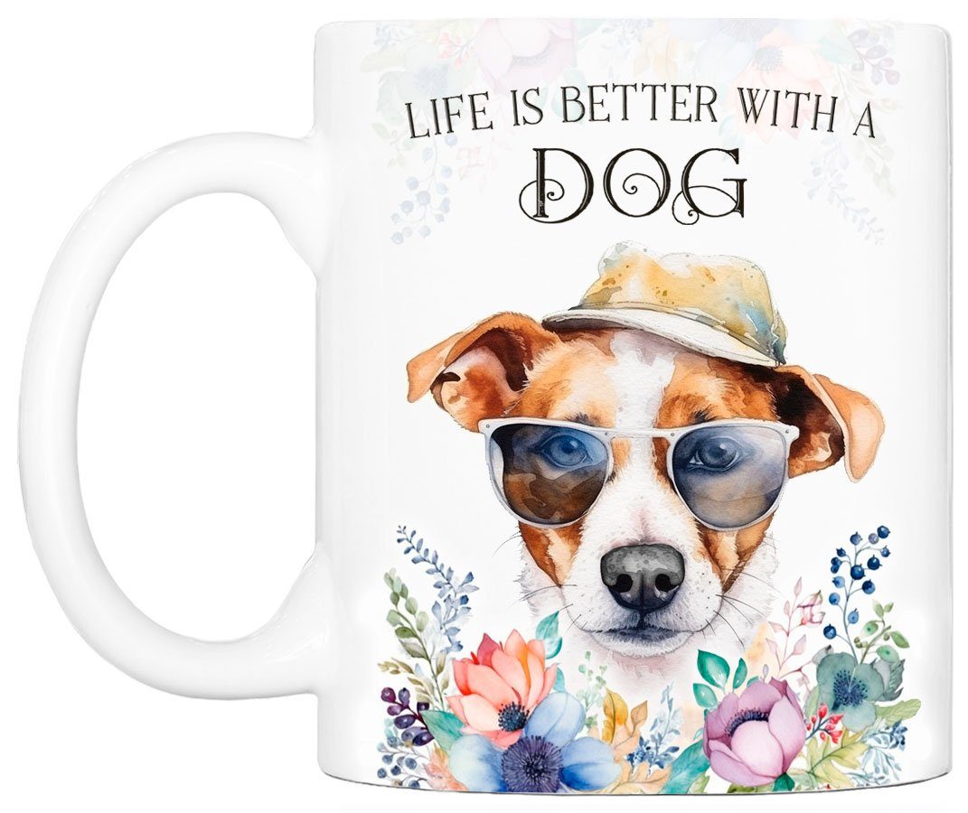 Cadouri Tasse JACK RUSSELL TERRIER - Kaffeetasse für Hundefreunde, Keramik, mit Hunderasse, beidseitig bedruckt, handgefertigt, Geschenk, 330 ml