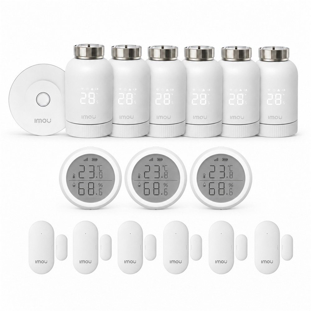 Imou Heizkörperthermostat Bundle 3 Temperatursensoren 6 Fenstersensoren Smart-Home Starter-Set, Smart Thermostat Raumklimaüberwachung Energiesparen Heizungsautomation