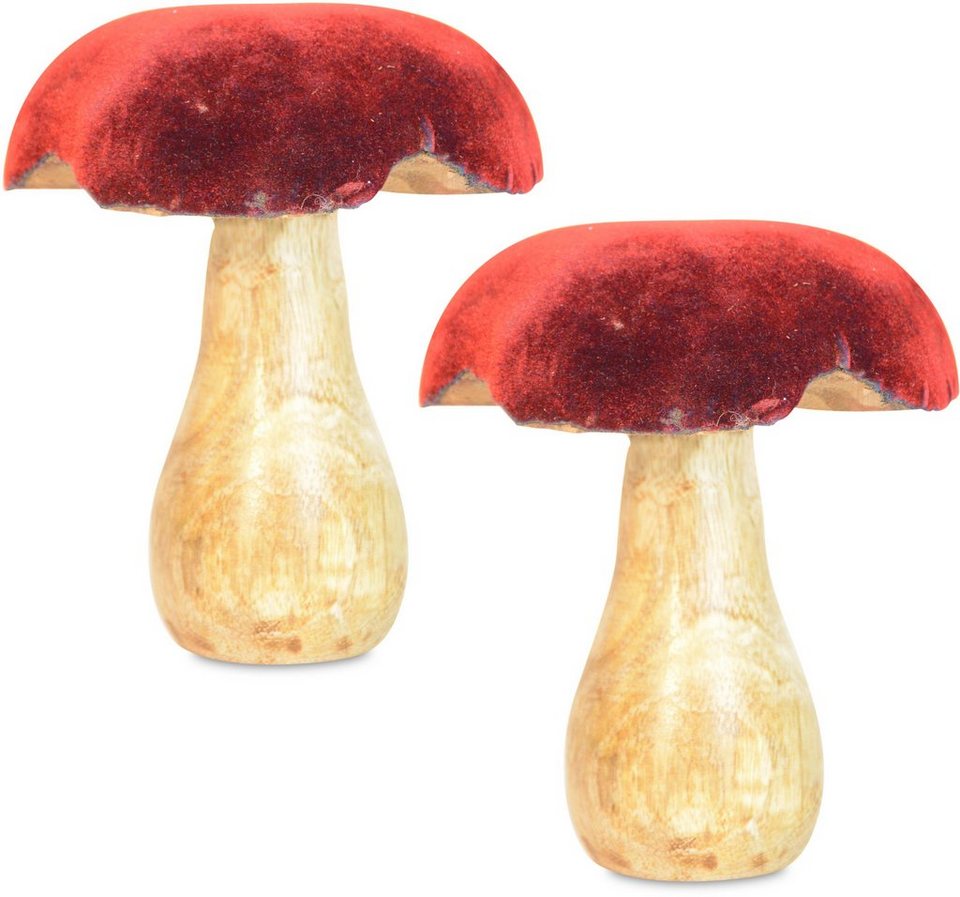 RIFFELMACHER & WEINBERGER Dekoobjekt Pilz mit rotem Samthut, Weihnachtsdeko  rot (Set, 2 St), aus Holz, Höhe ca. 14 cm