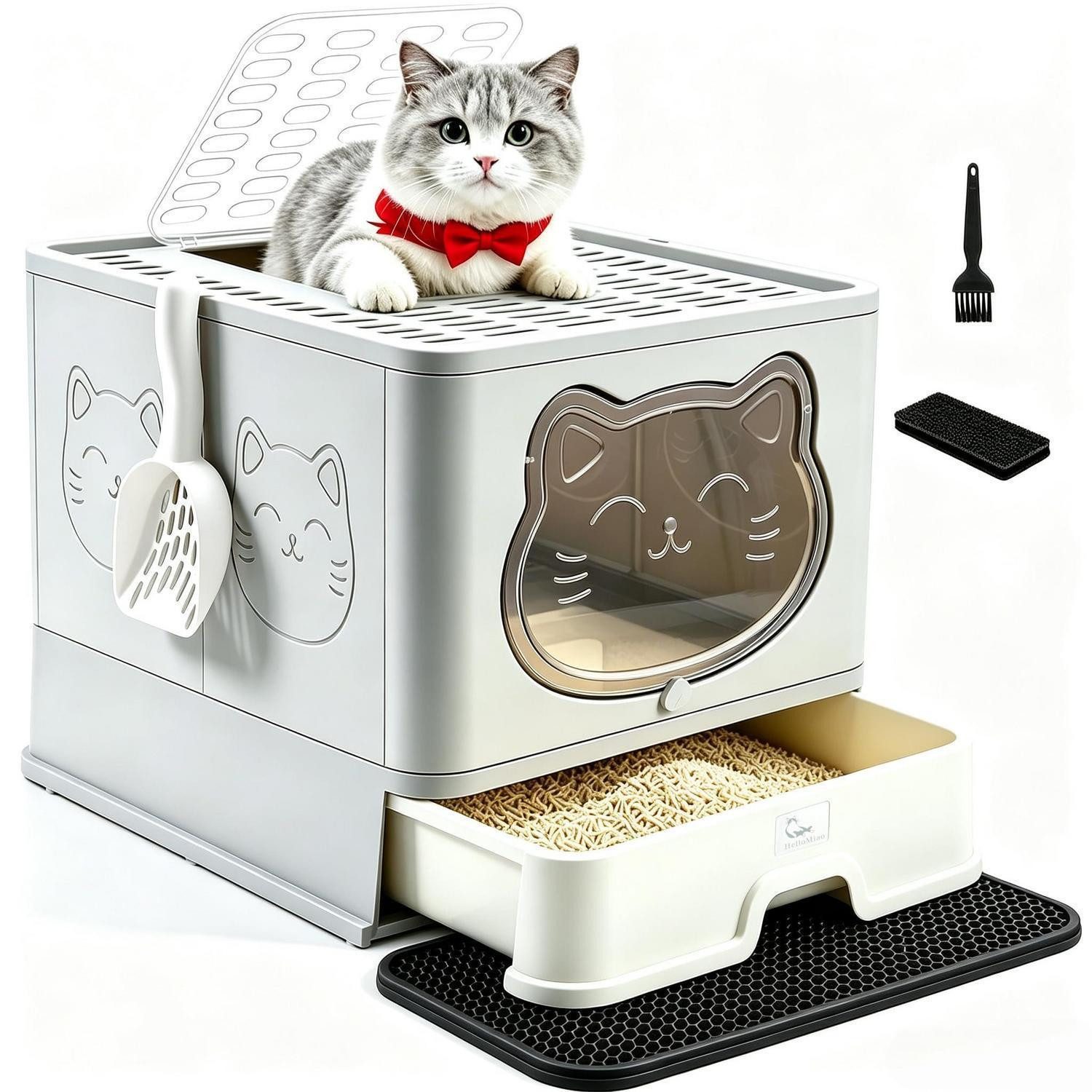 LuxusKollektion Katzentoilette Katzentoilette geschlossen faltbar Schiefergrau