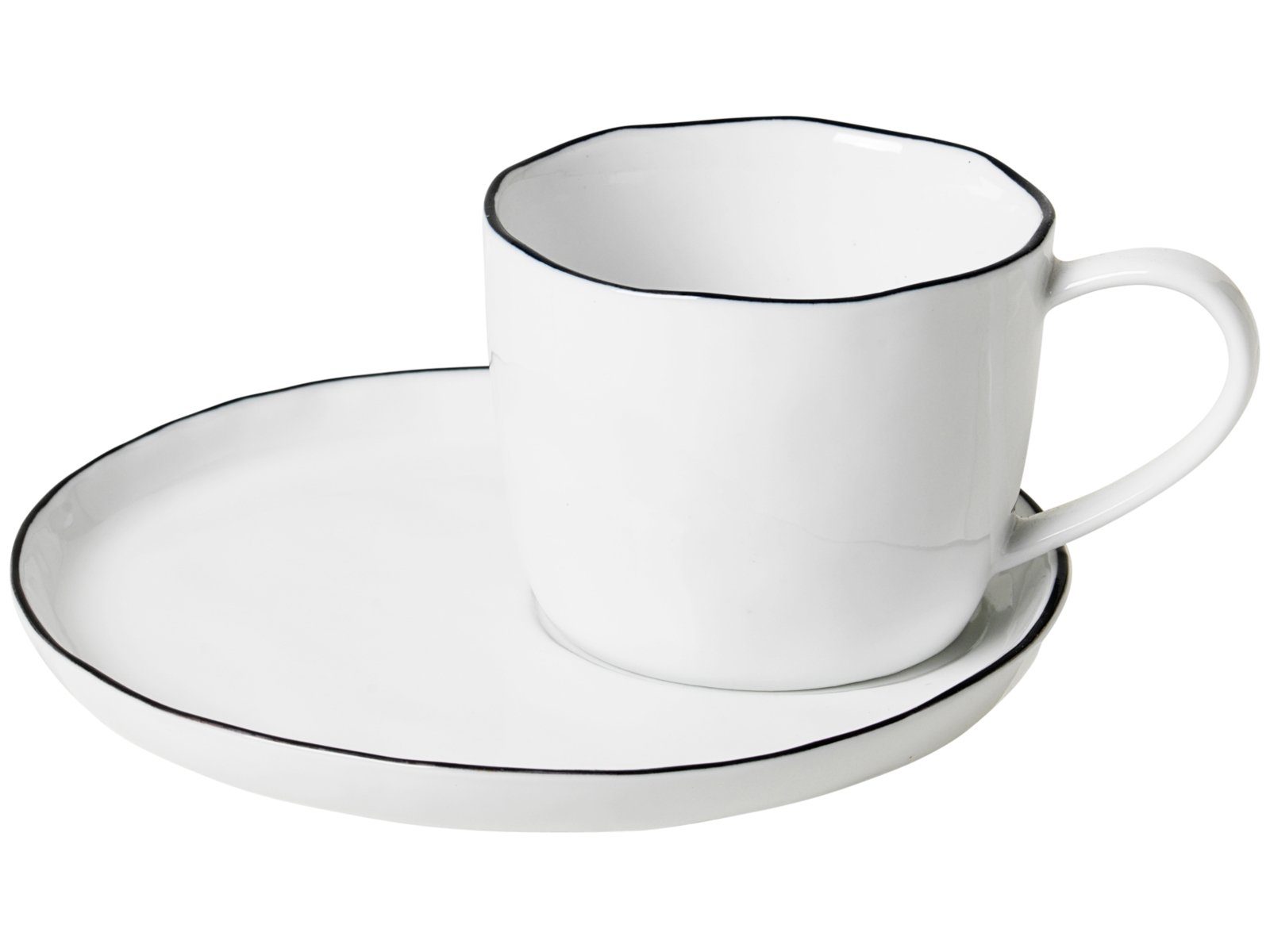 Broste Copenhagen Tasse SALT Tasse mit Untertasse L 0,15 l, Porzellan, Salt Tasse mit Untertasse