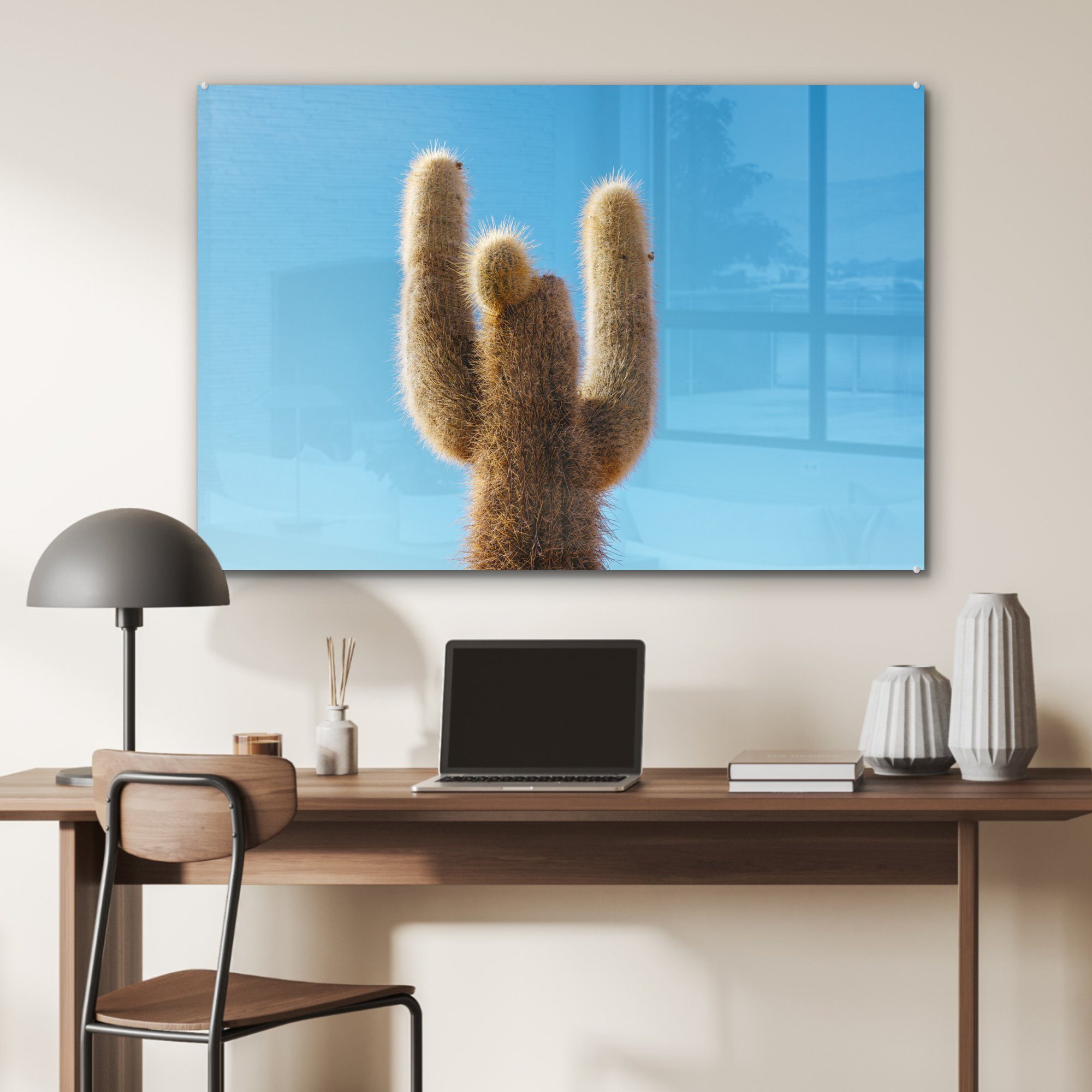 Acrylglasbild Schlafzimmer Kaktus (1 & MuchoWow blauem Himmel, St), Wohnzimmer mit Acrylglasbilder