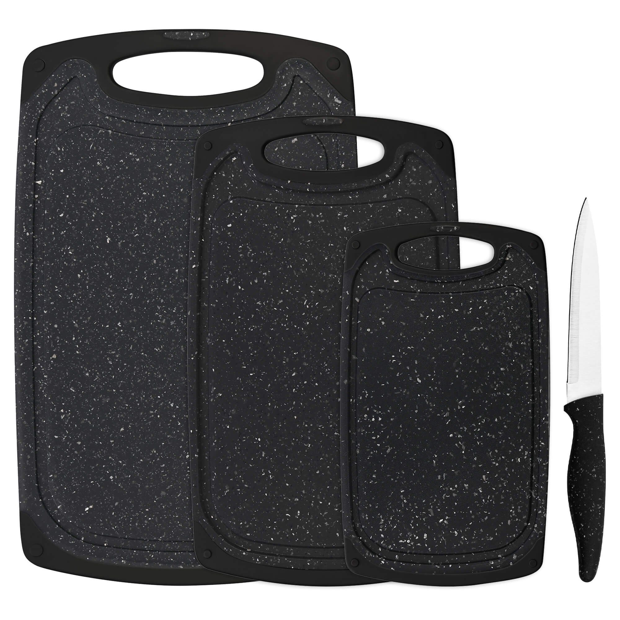 GRÄWE Schneidebrett Schneidebrett-Set, 4-teilig, inkl. Messer, Granit-Look