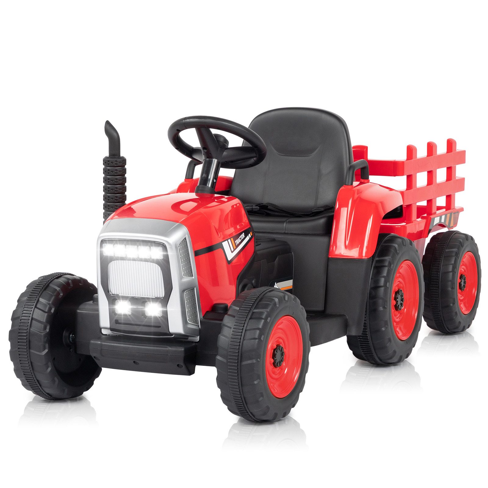 LALAHO Elektro-Kindertraktor Elektrotraktor mit abnehmbarem Anhänger und 2,4G Fernbedienung 12V 7Ah, 12V/7Ah