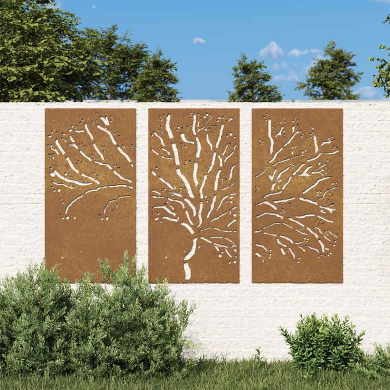 vidaXL Wandbild 3-tlg. Garten-Wanddeko 105x55 cm Cortenstahl Baum-Design