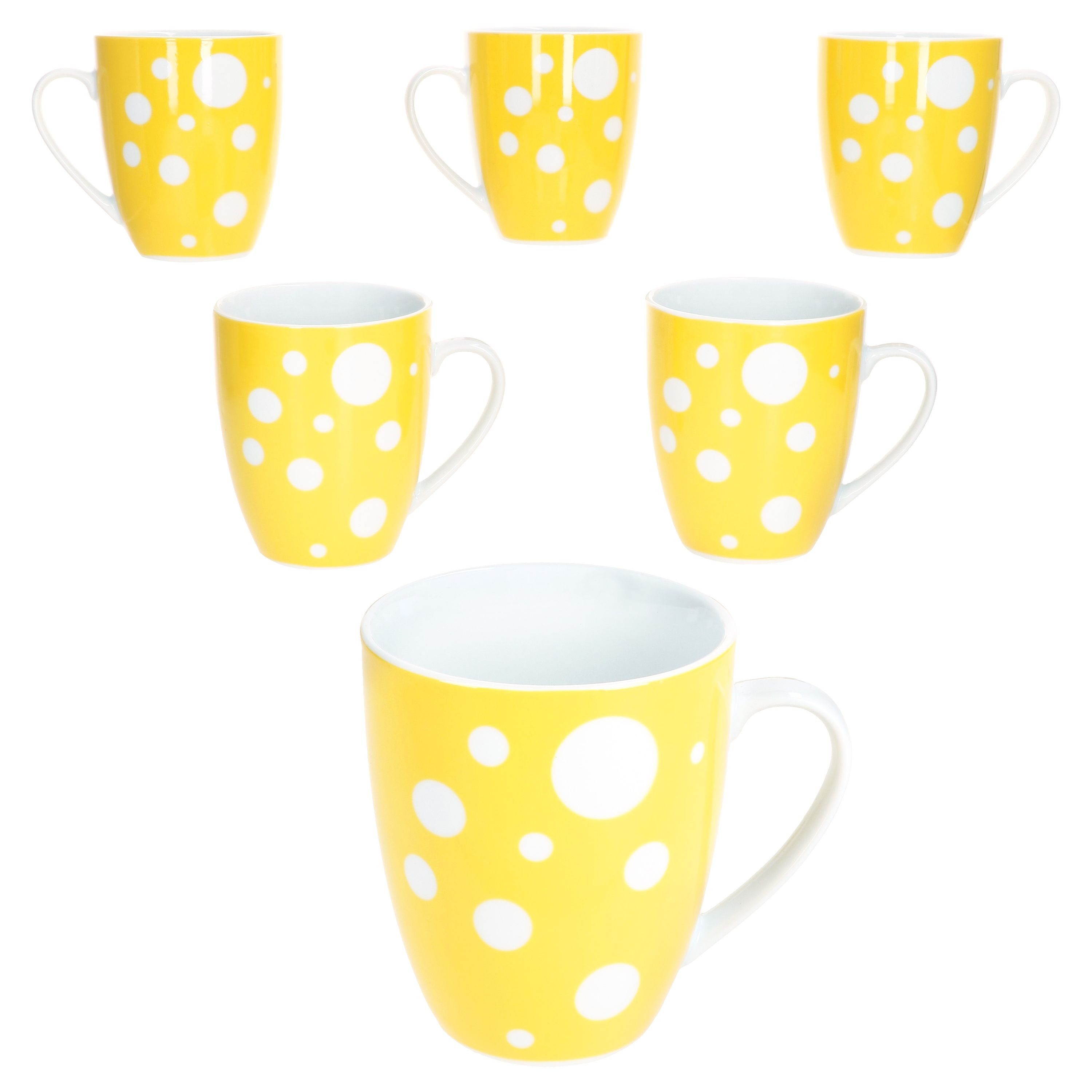 Becher Pula gelb 6er Set Kaffeebecher 300ml Porzellan-Tasse 6 Pers. Punkte