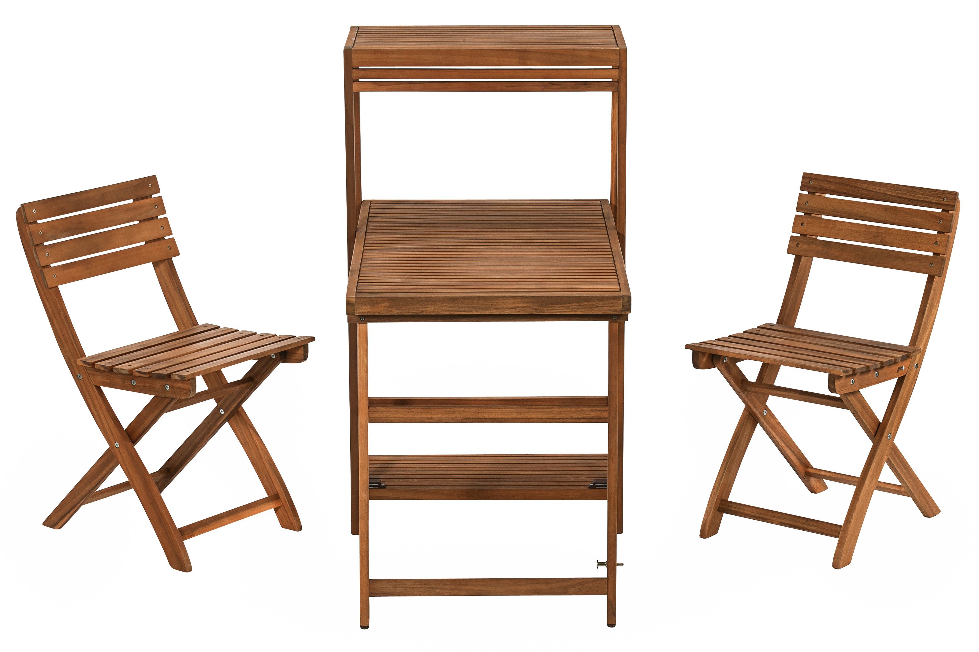 Dehner Gartenmöbelset Balkonset Neapel, 1 Klapptisch und 2 Klappstühle