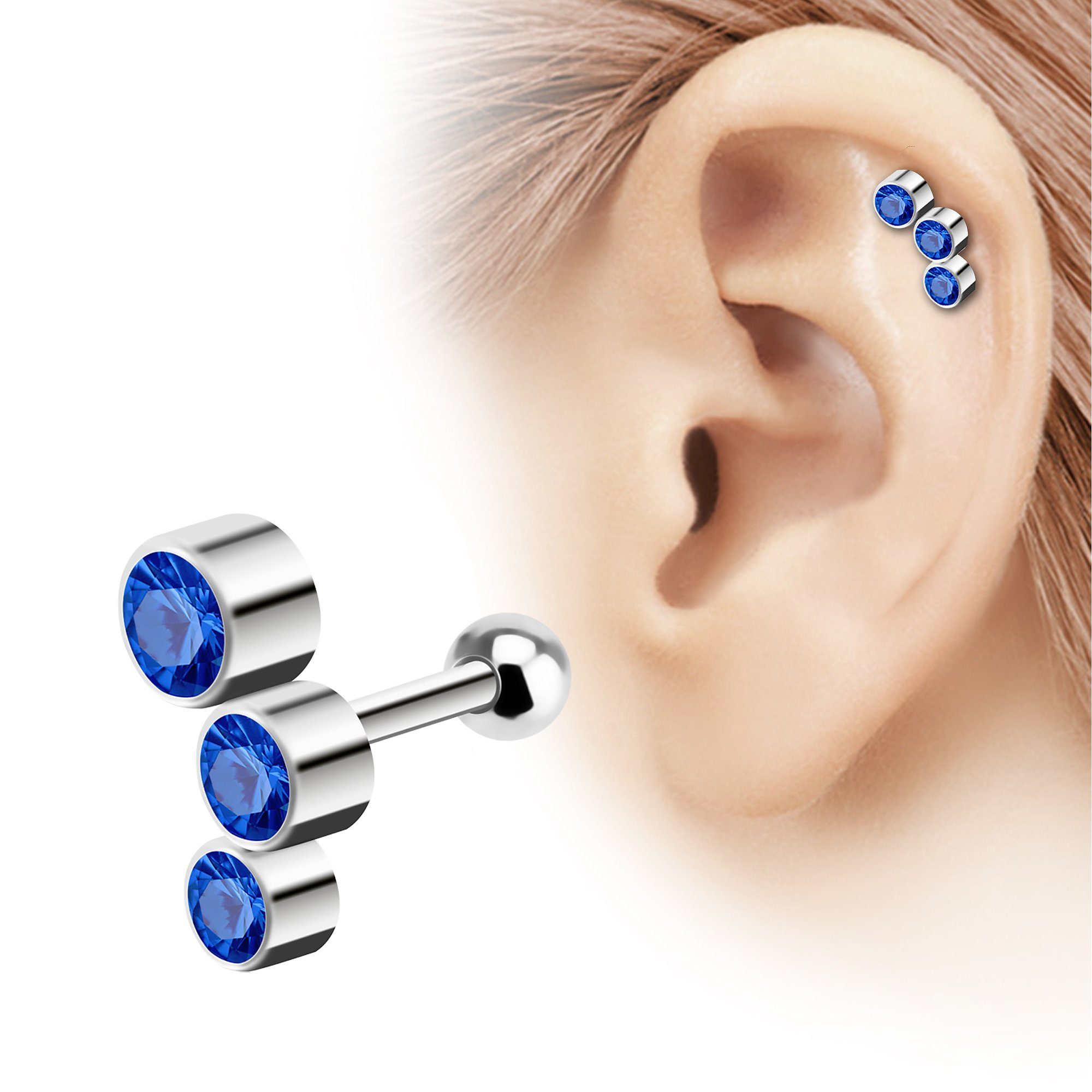 Taffstyle Piercing-Set Ohr Tragus Knorpel Helix Triple Kristall Kugeln, Pie günstig online kaufen