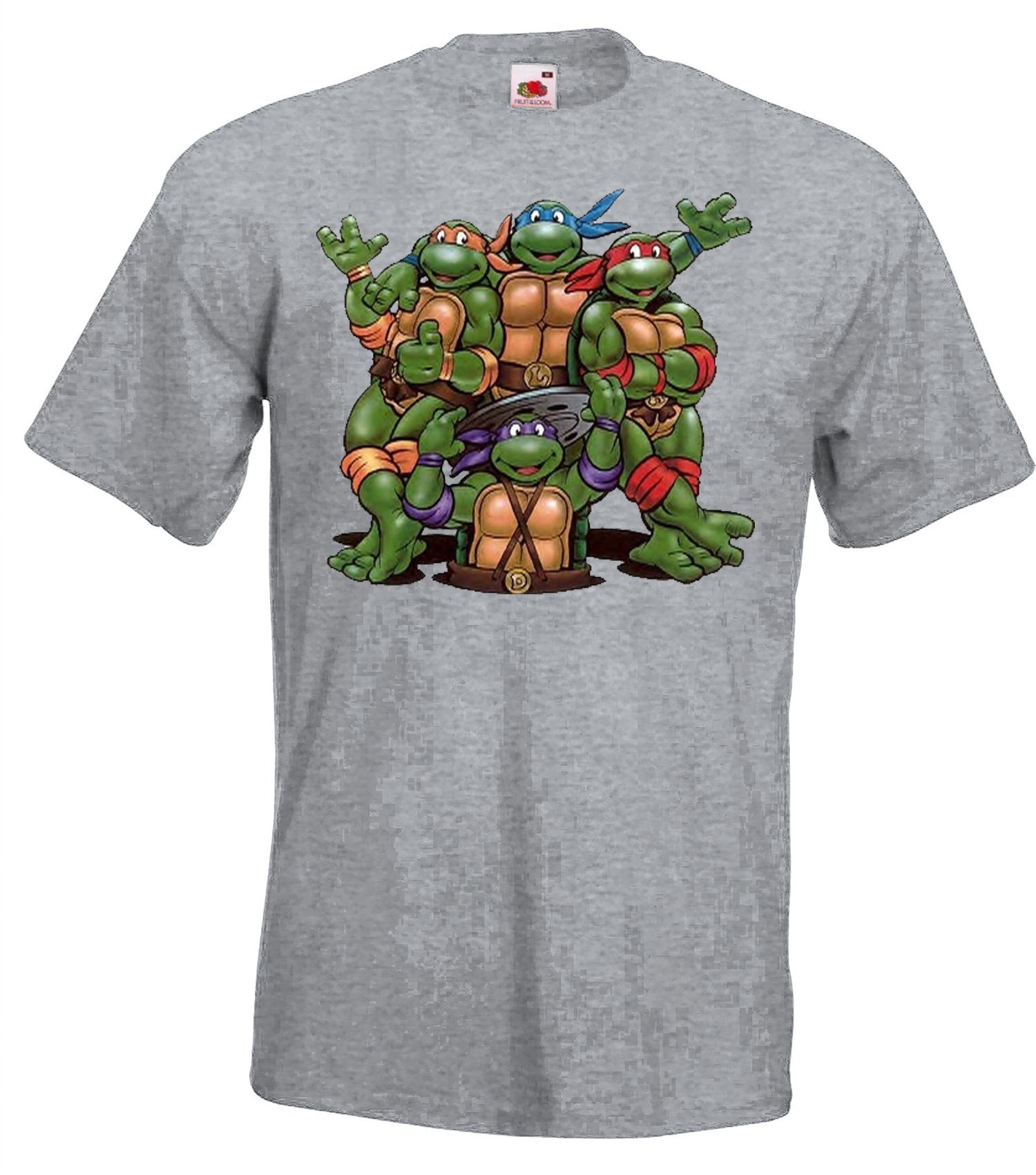 Frontprint Turtles Herren mit Designz T-Shirt T-Shirt für Grau Bande Youth trendigem