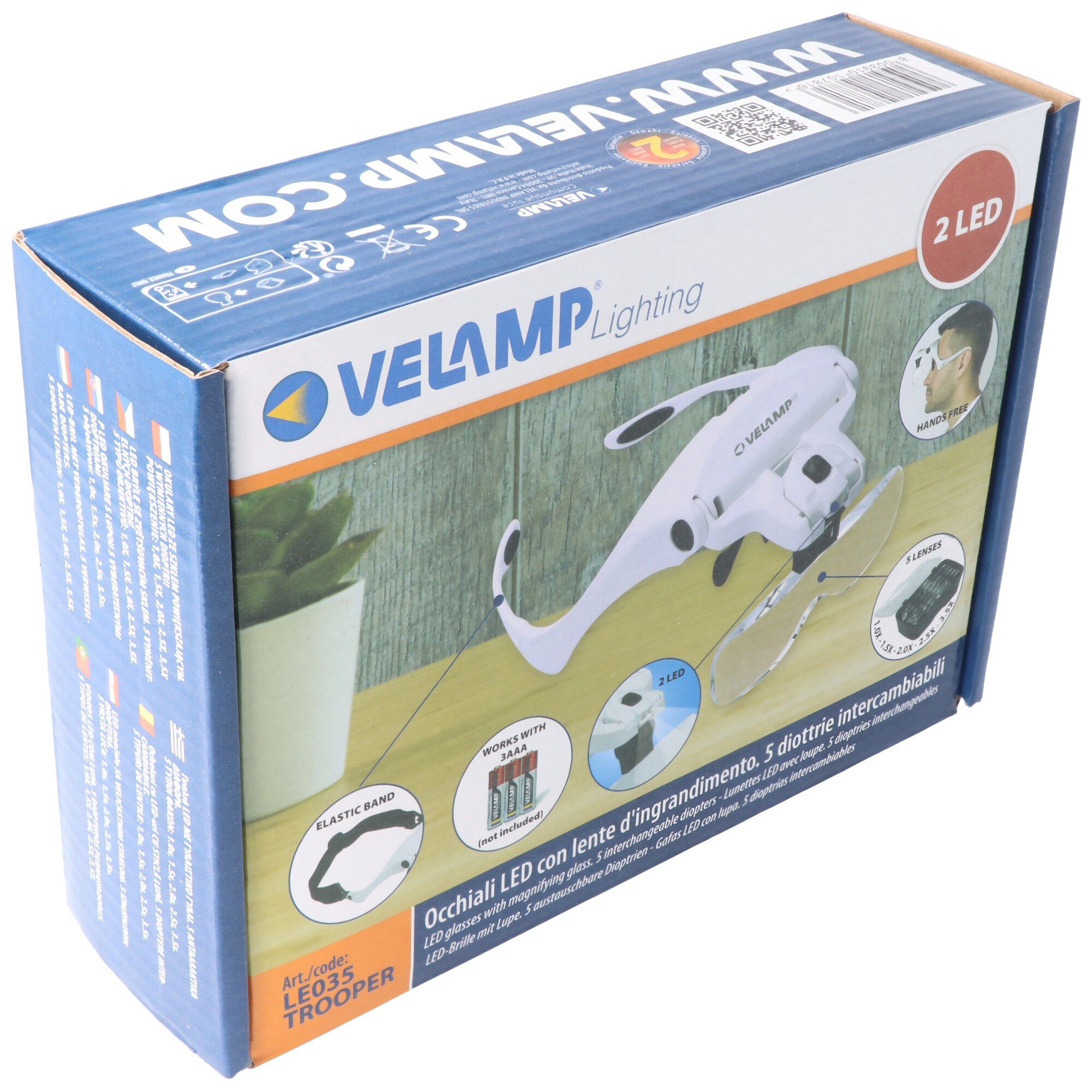 Velamp Lupenlampe auch Lupe und mit LED-Brille Br 5 Dioptrien, für ideal austauschbaren
