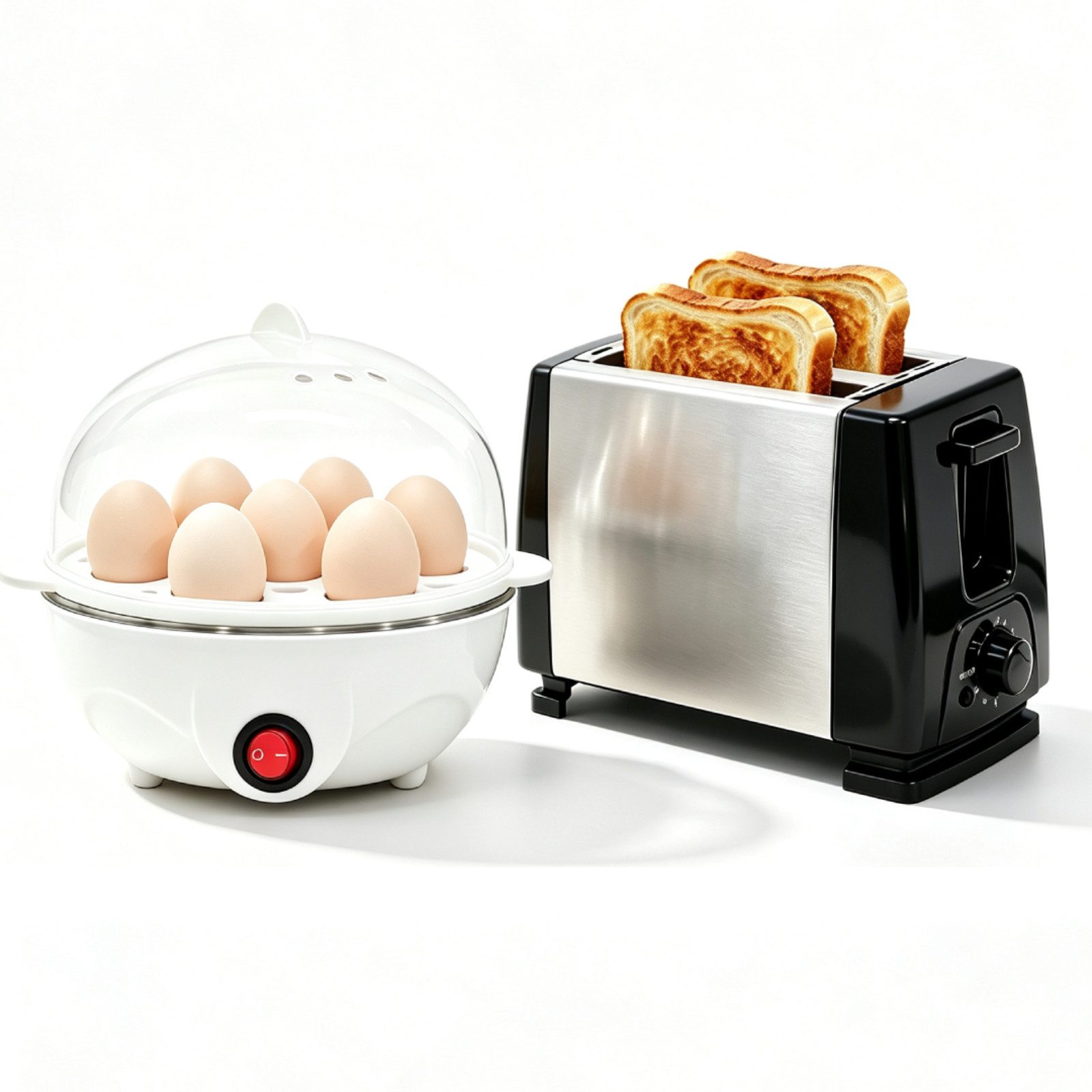 OZAVO Frühstücks-Set 2-Scheiben-Toaster und Eierkocher für 1–7 Eier (2-tlg), 650 W für 2 Scheiben, Anzahl Eier: 7 St., 350 W, 3 Härtegrade