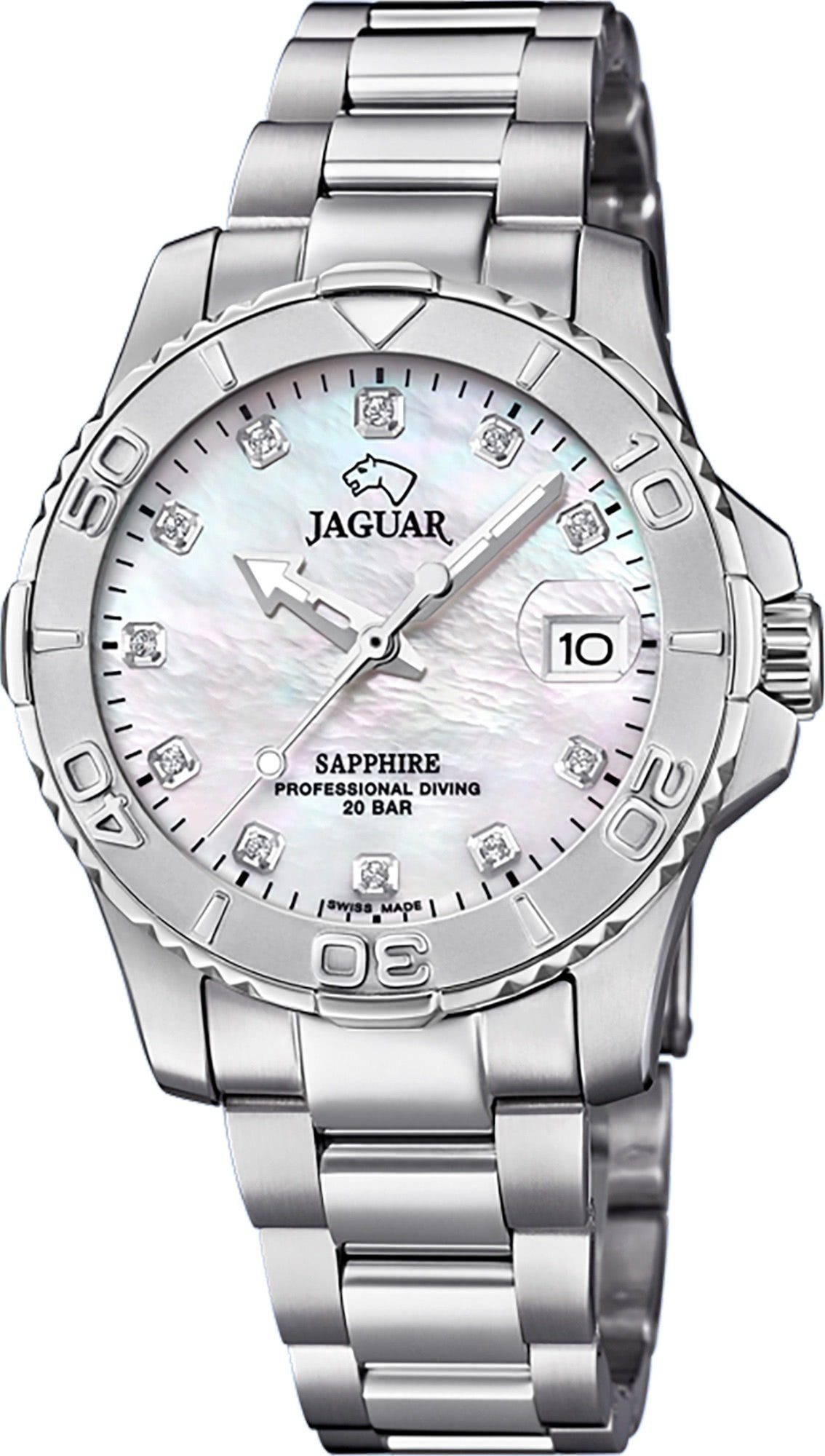 JAGUAR Quarzuhr Jaguar Damen Armbanduhr Cosmopolitan, (Analoguhr), Damen Armbanduhr rund, Edelstahlarmband silber, Fashion