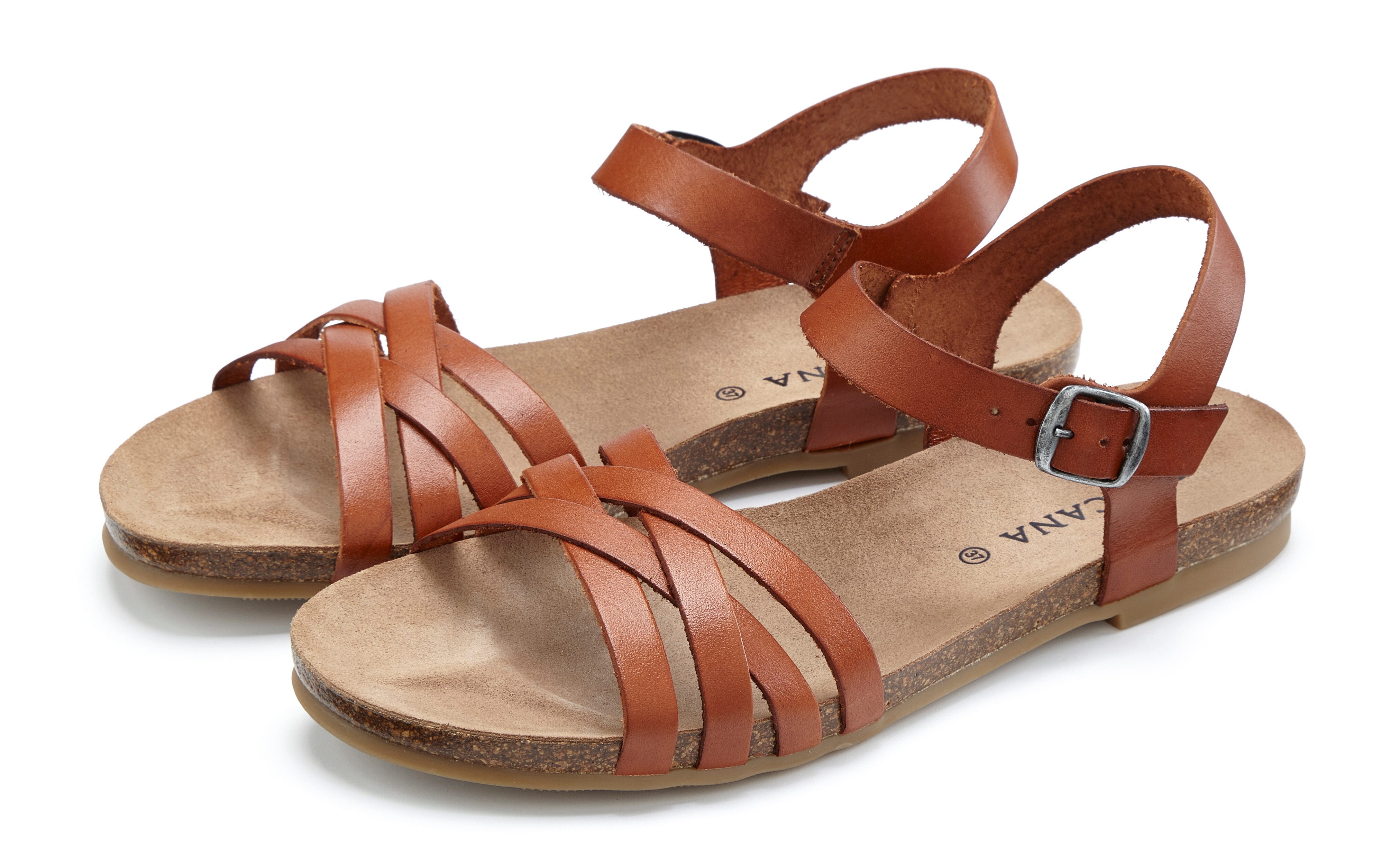 LASCANA Sandalette, Sommerschuh, offener Schuh, Sandale aus Leder mit Korkfußbett