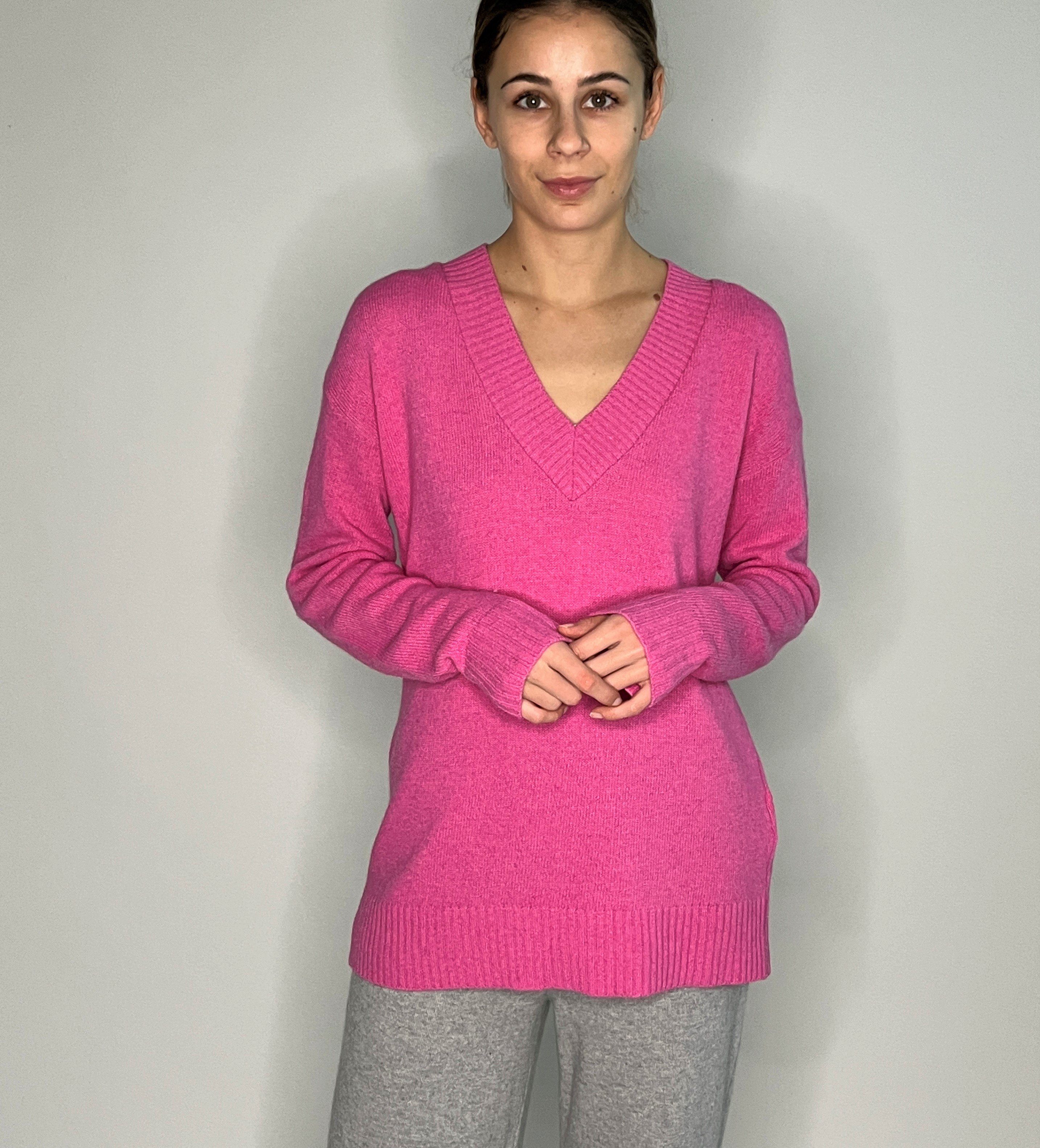 Zuckerwatte V-Ausschnitt-Pullover bequem geschnitten Merinowolle mit Cashmere