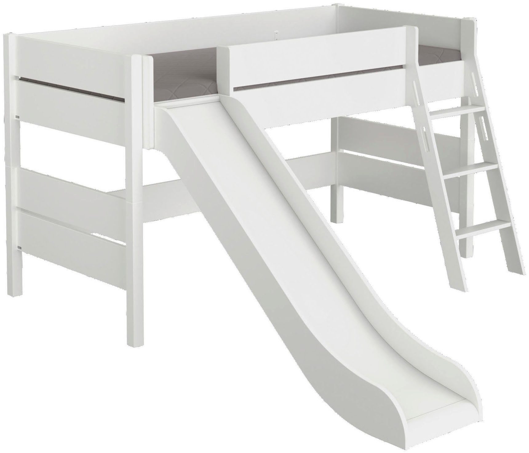 PAIDI Spielbett TIAGO in verschiedenen Größen und Farben, mit Leiter und Rutsche (Höhe 120 cm, 120kg Tragkraft, 5 Jahre Garantie), Rausfallschutz, geprüfte Sicherheit, umbaubares Bett mit Massivholz