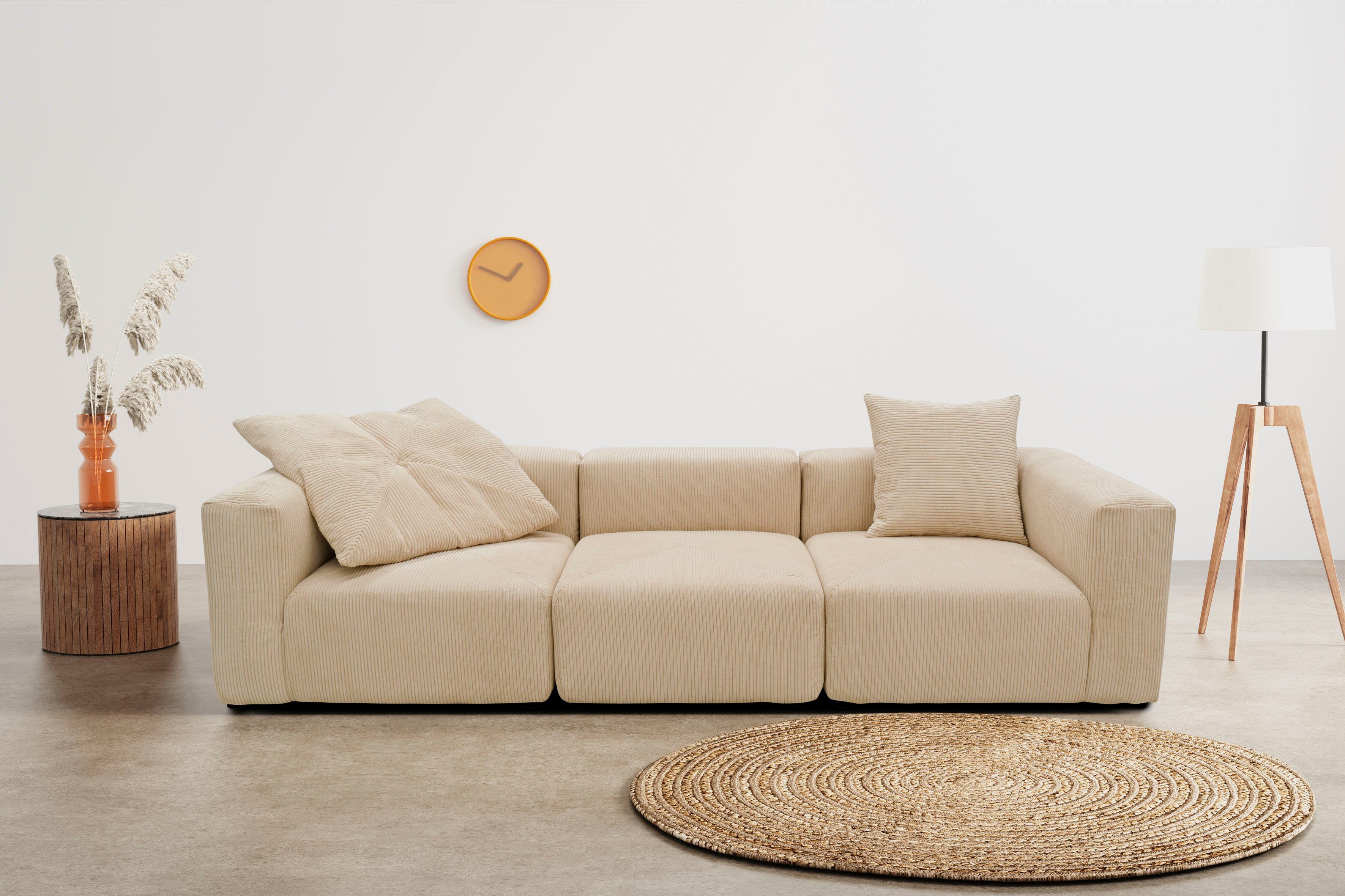 RAUM.ID Big-Sofa Gerrid, Cord-Bezug, bestehend aus Modulen: 2 Eck- und ein Mittelelement creme
