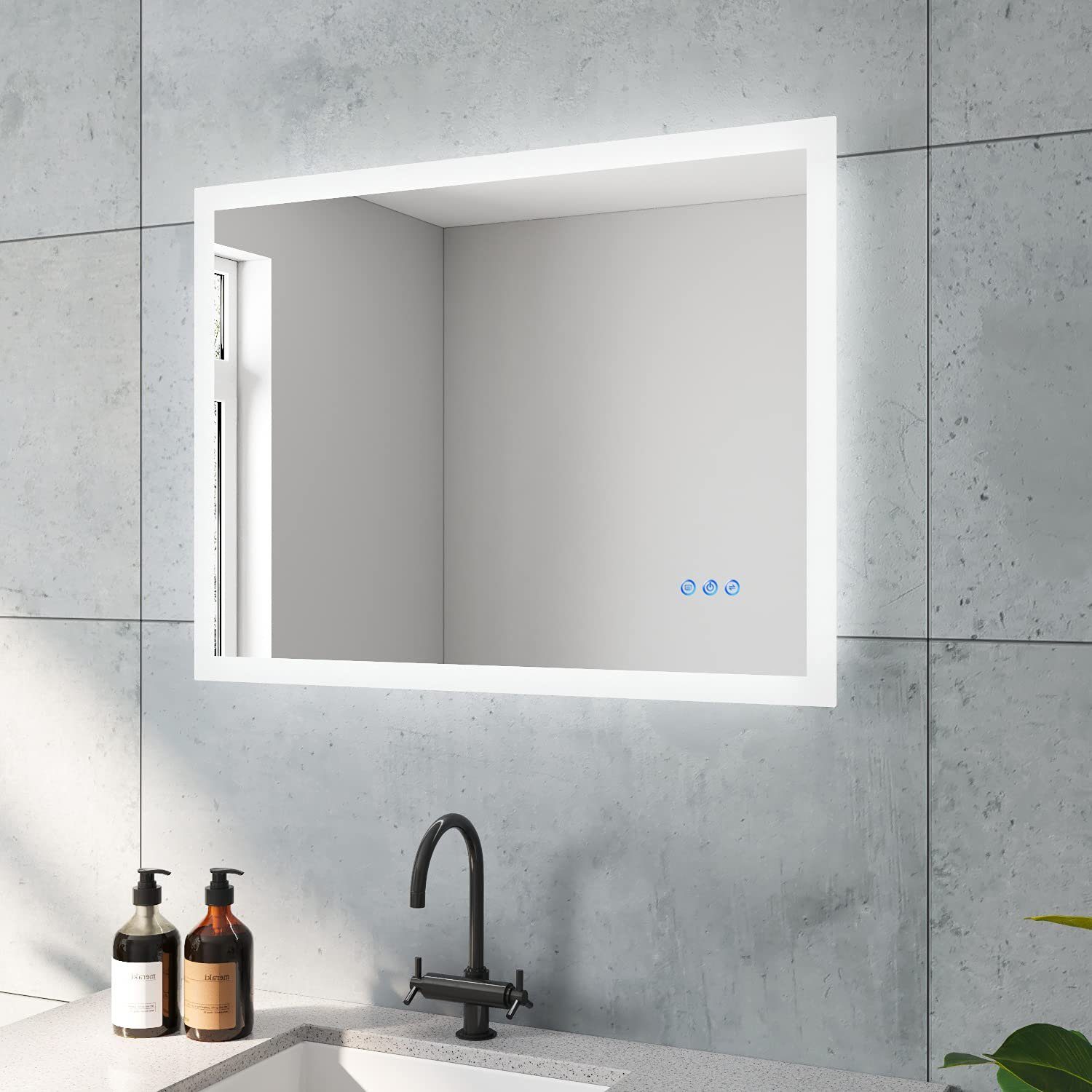 Anti-Beschlag Led Badezimmerspiegel Touch Neutralweiß LED-Lichtspiegel AQUABATOS 80x60cm, Kaltweiß Warmweiß Spiegel Badspiegel Lichtspiegel