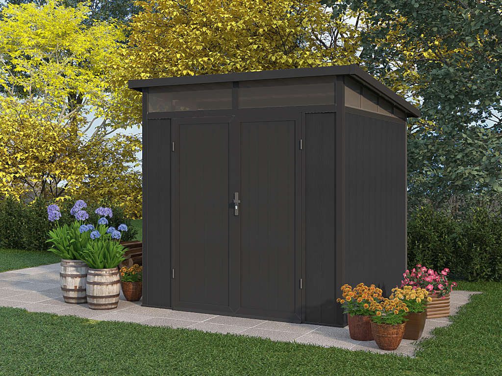 Woodtex Gartenhaus WPC Gartenhaus Bao Basic 19 mm dunkelgrau, BxT: 237x223 cm, 19 mm Wandstärke, Doppeltür