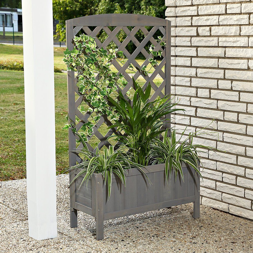 Melko Blumenkasten Rankkasten Blumenkasten Rankgitter Holz Grau 72x30x120 cm Rankhilfe Blumenständer Blumenkübel Rankgestell Pflanzkasten Gartenbogen Spalier Pergola (Stück), Rankhilfe