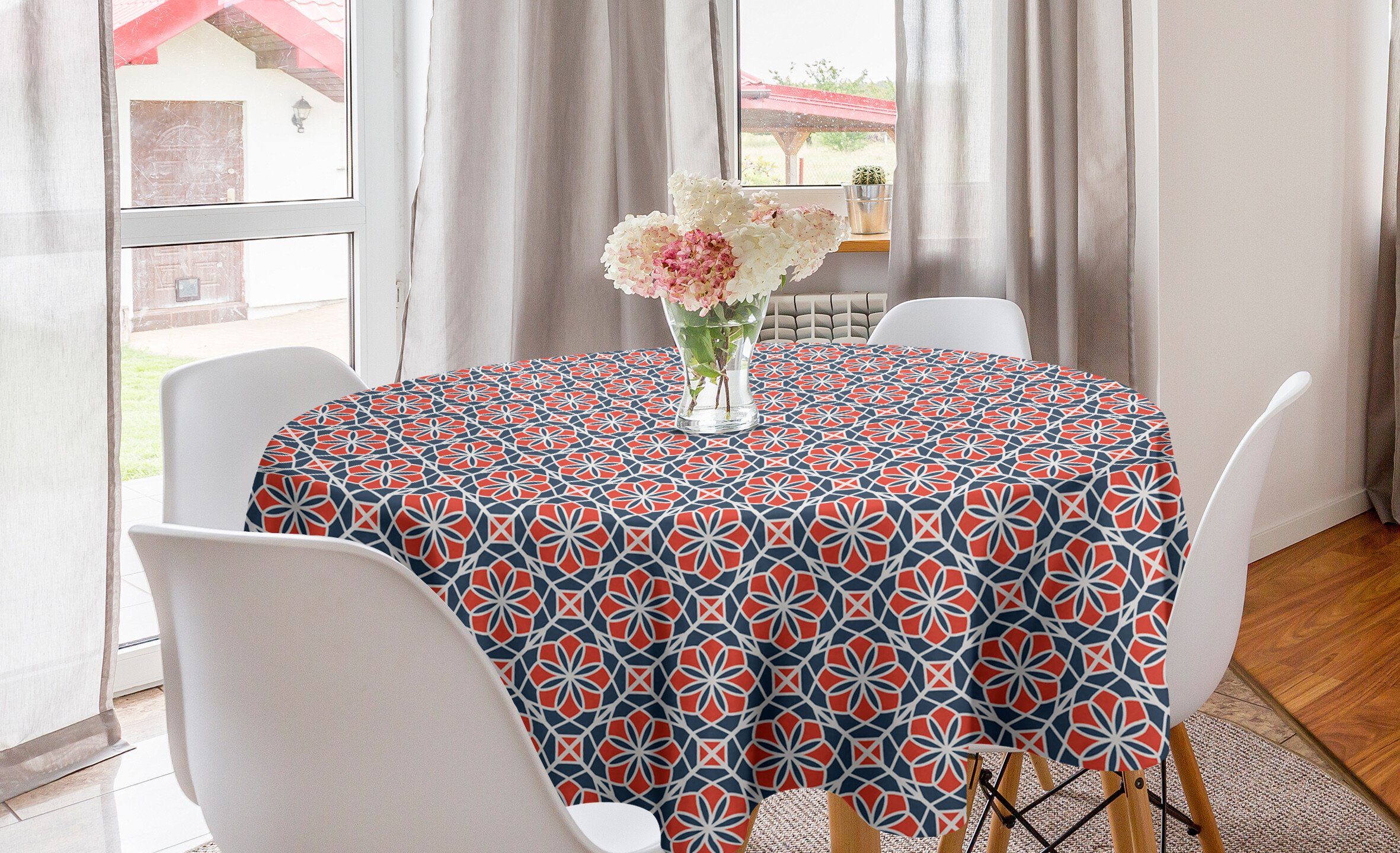 Abdeckung Tischdecke Kreis für Dekoration, Geometrisches Abstrakt inspiriert Blumen Abakuhaus Tischdecke Küche Esszimmer