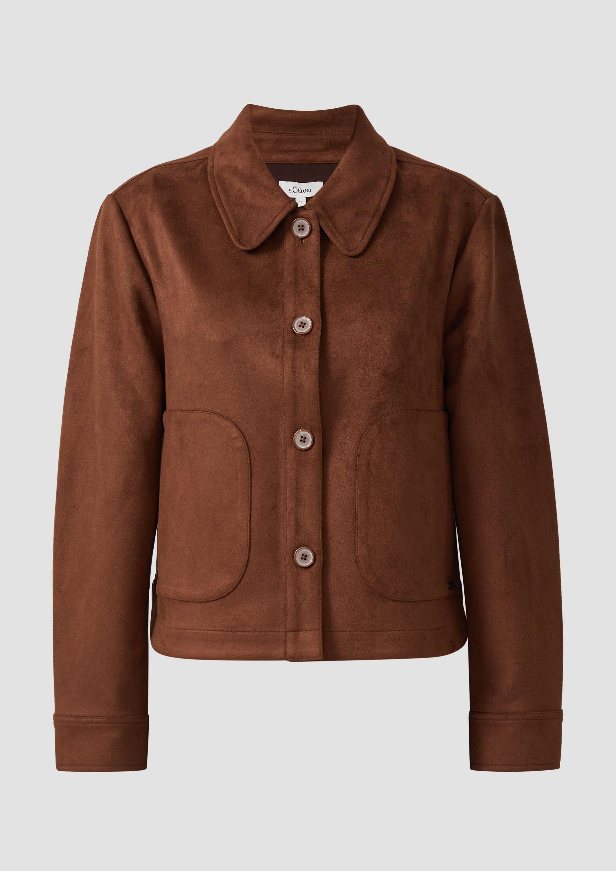 s.Oliver Funktionsjacke Indoor-Jacke Leichte Jacke in Veloursleder-Optik mit aufgesetzten Taschen