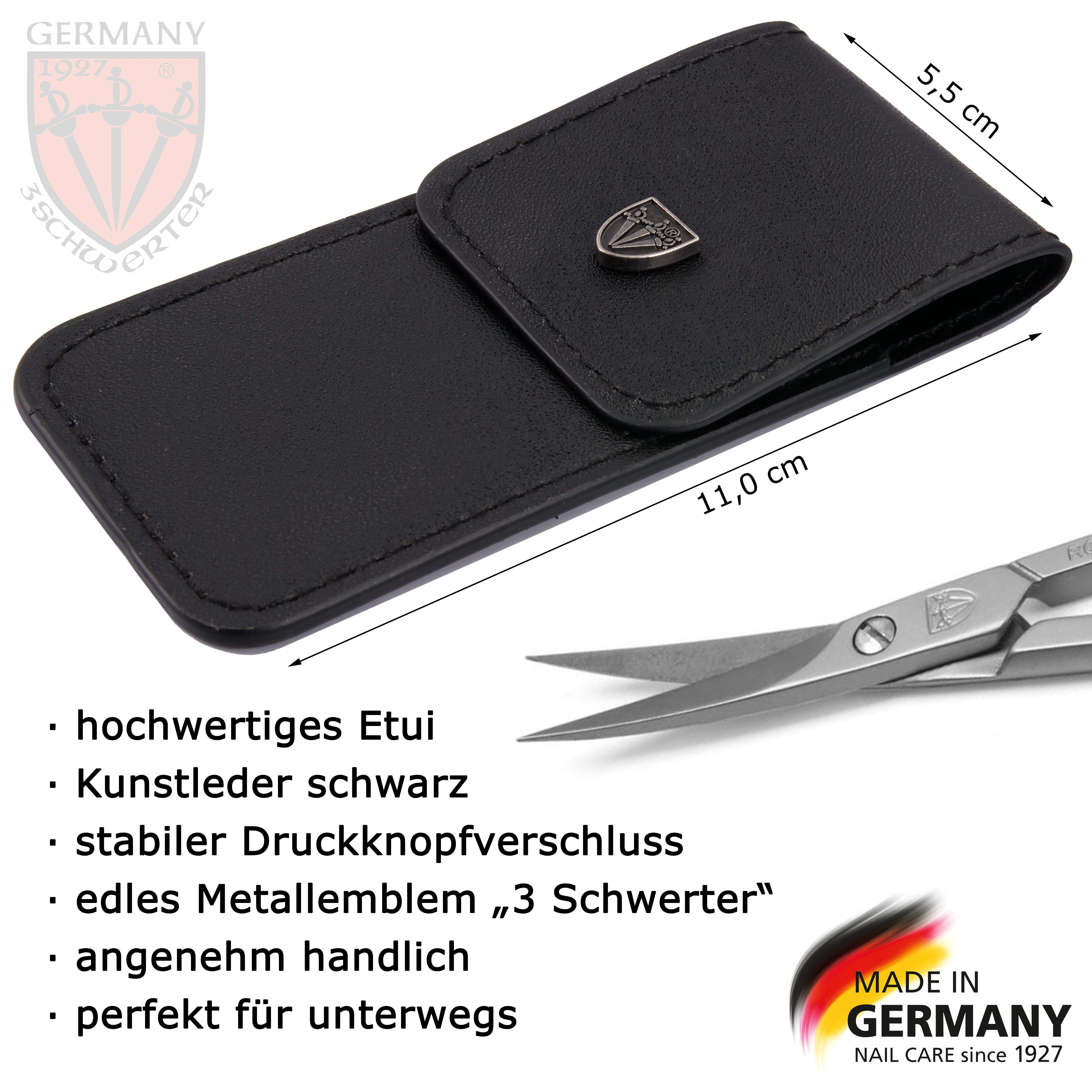 3 SCHWERTER Hautschere Rostfreie Maniküreschere mit Kunstlederetui, Exakte Nagelhautentfernung, 0,4cm Spitze, Made in Germany