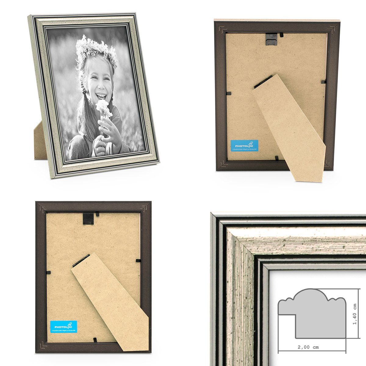 PHOTOLINI Bilderrahmen 3er Set Kunststoff-Rahmen im eleganten Barock-Stil