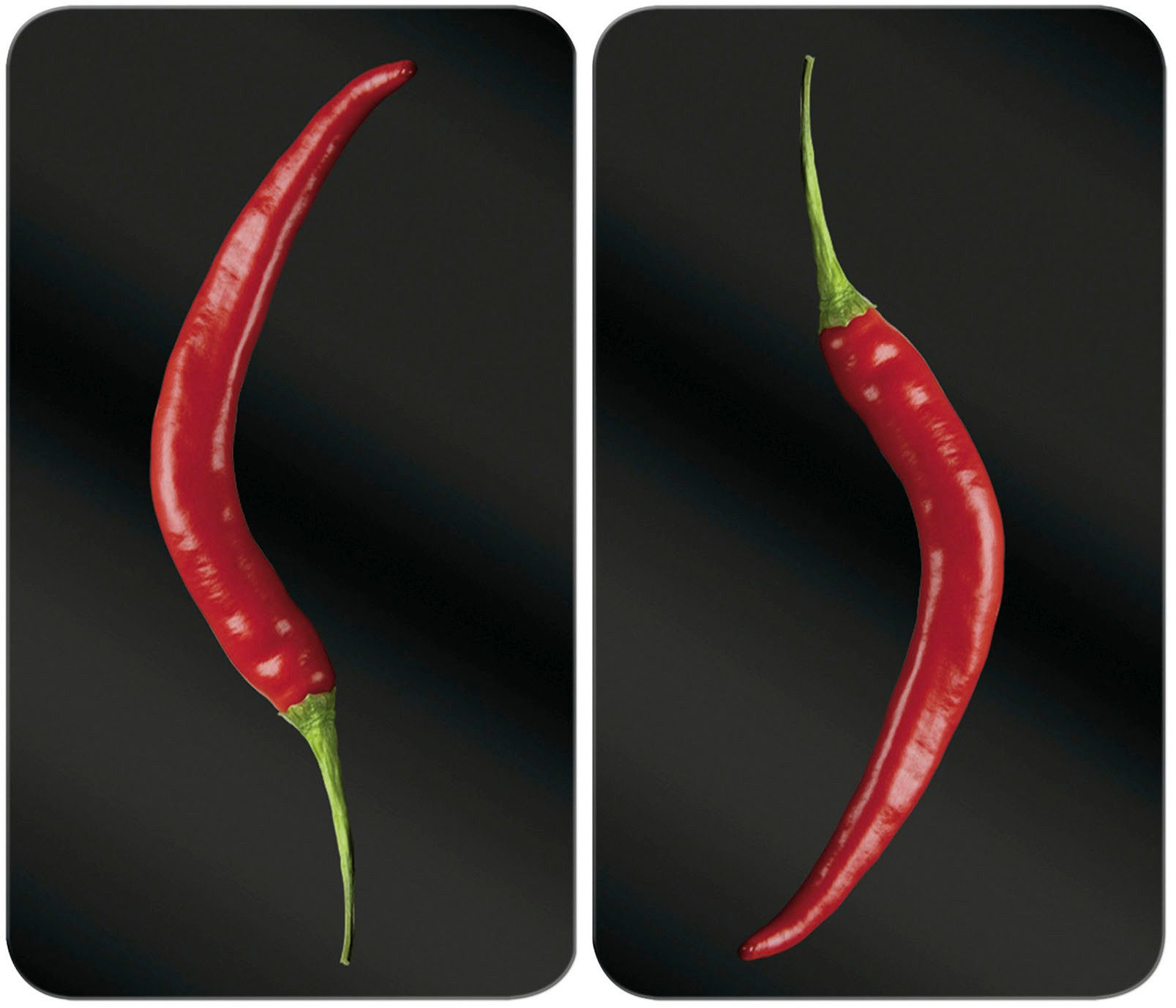 WENKO Herd-Abdeckplatte Universal Modell Hot Peperoni, Glas, (Set, 2 tlg), Herdabdeckung für alle Herdarten, kratzfest, mit rutschfesten Füßen