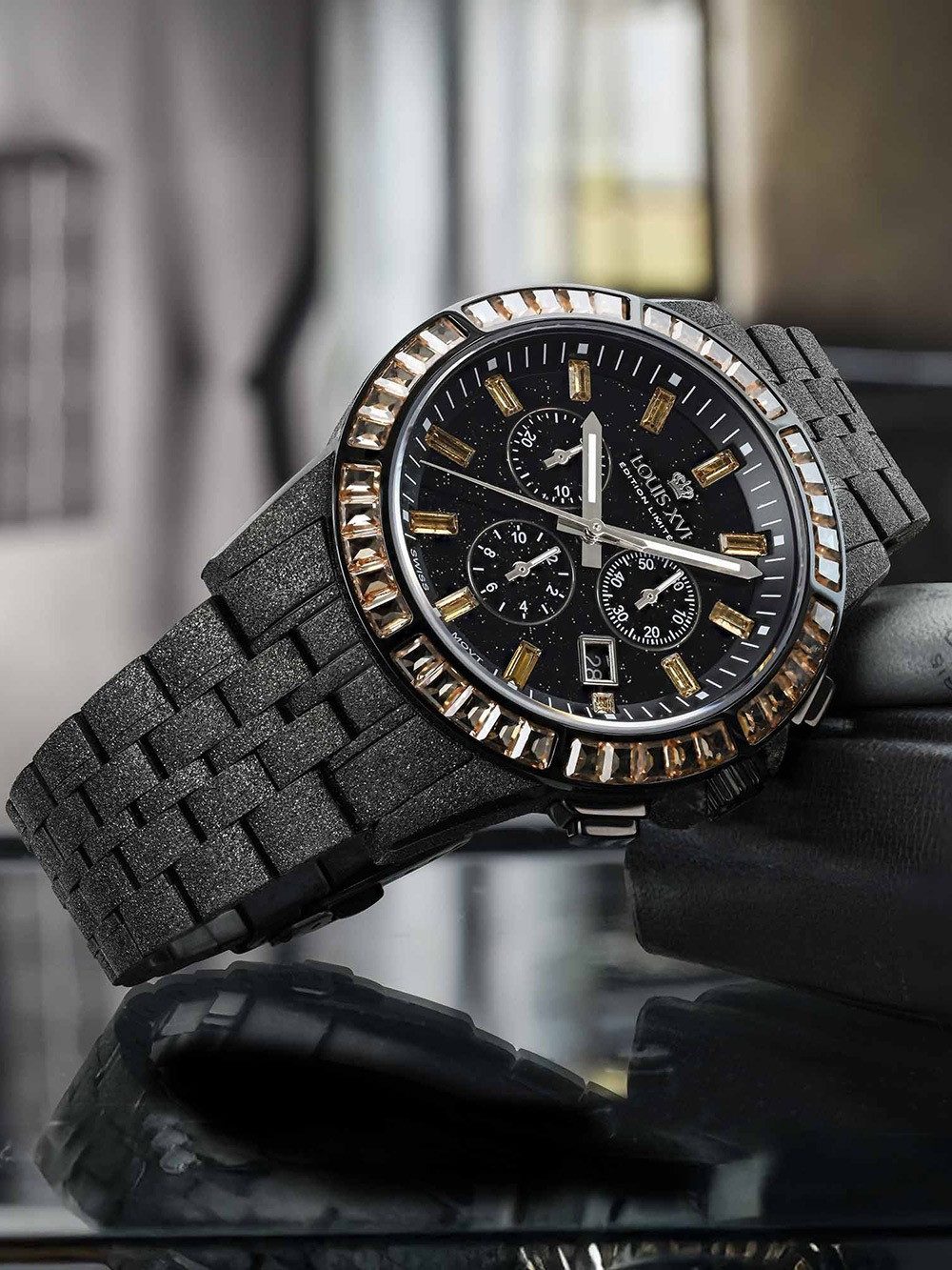 LOUIS XVI Quarzuhr Louis XVI LXVI1183 Herrenuhr Majesté Frosted Iced Out Chronograph 43m Louis XVI LXVI1183 Herrenuhr Majesté Frosted Iced Out Chronograph 43mm 10ATM