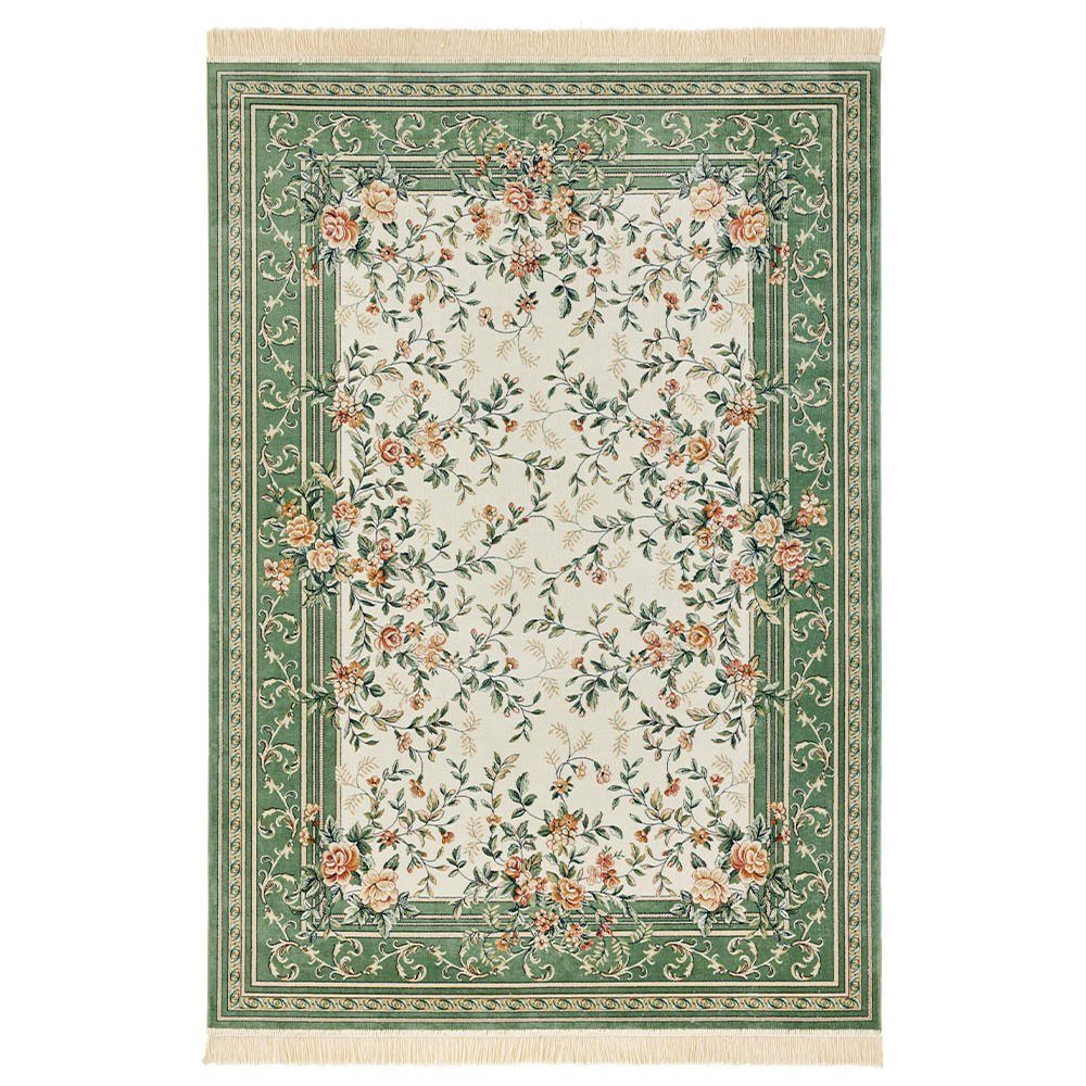 NOURISTAN Teppich Orientalischer Samt Teppich Fransen Antik Flowers Creme Grün, rechteckig, Höhe: 5 mm