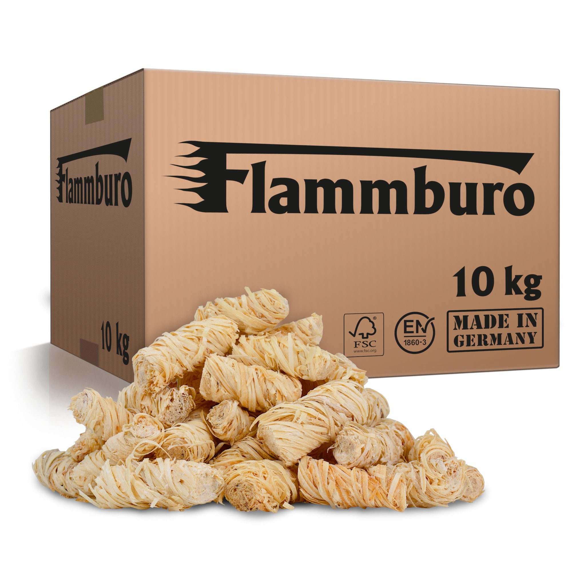 FLAMMBURO Grillanzünder Anzündwolle - Öko-Anzünder als Grillanzünder und Kaminanzünder, 10 kg, NACHHALTIGKEIT 100%: Produkt aus nachwachsenden Rohstoffen