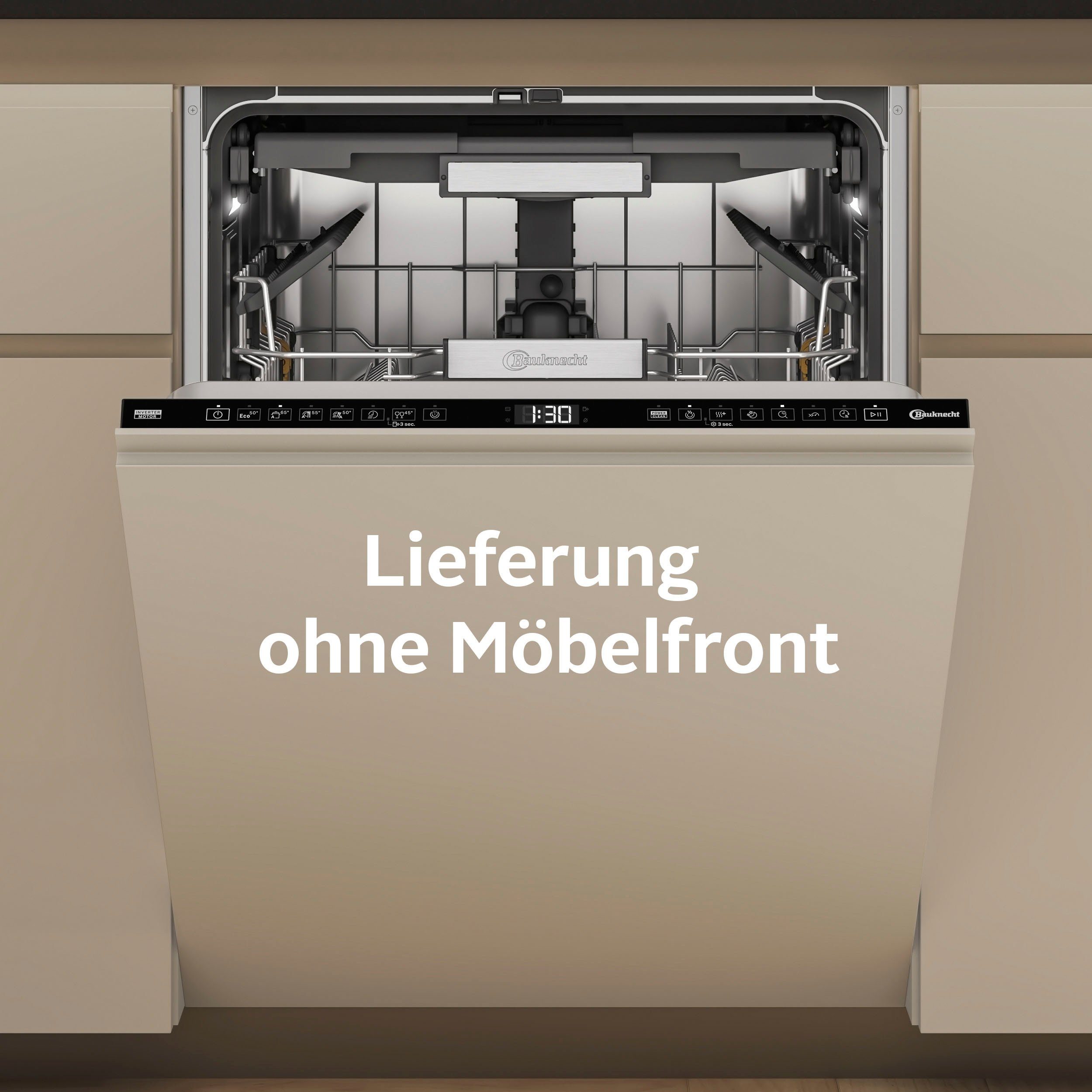 BAUKNECHT vollintegrierbarer Geschirrspüler B7I HF60 TUC, 15 Maßgedecke, MaxiSpace – bietet Platz für große Pizzateller mit 32 cm Durchmesser