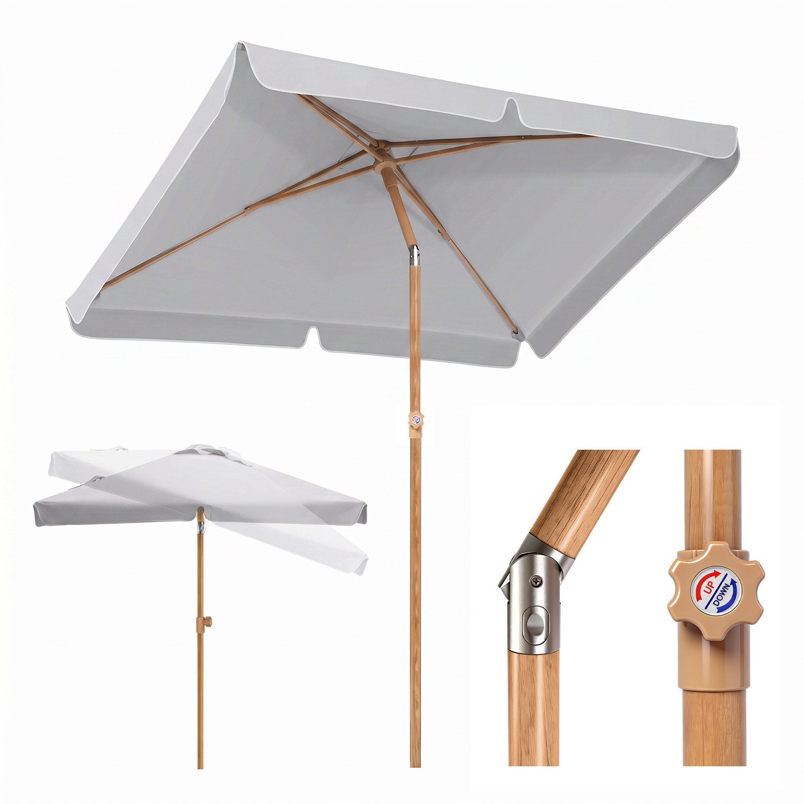 Sekey Rechteckschirm Sonnenschirm Rechteckig Balkon Balkonschirm Knickbar, LxB: 200x125,00 cm, UV50+ Sonnenschutz, für Terrasse