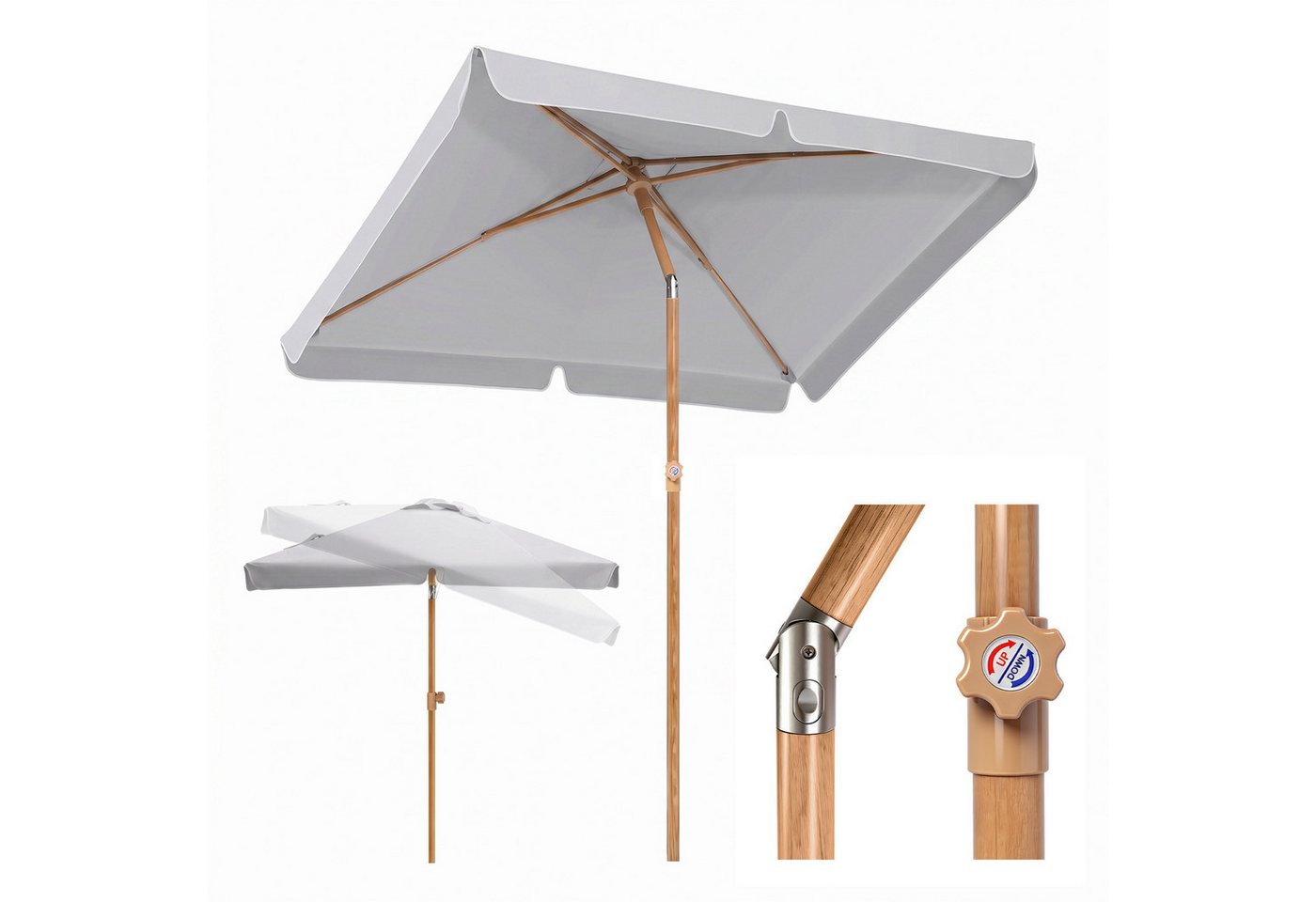Sekey Rechteckschirm Sonnenschirm Rechteckig Balkon Balkonschirm Knickbar, LxB: 200x125,00 cm, UV50+ Sonnenschutz, für Terrasse