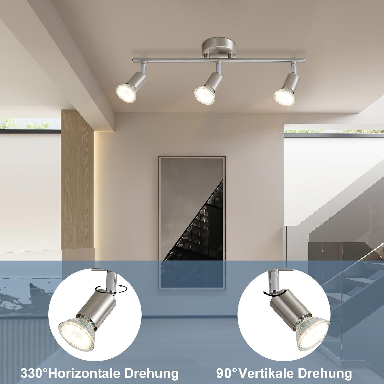 ZMH Deckenstrahler Deckenstrahler Schwarz/Nickel Modern für Schlafzimmer Deckeleuchte, höch Qualität, ohne Leuchtmittel, GU10 Schwenkbar