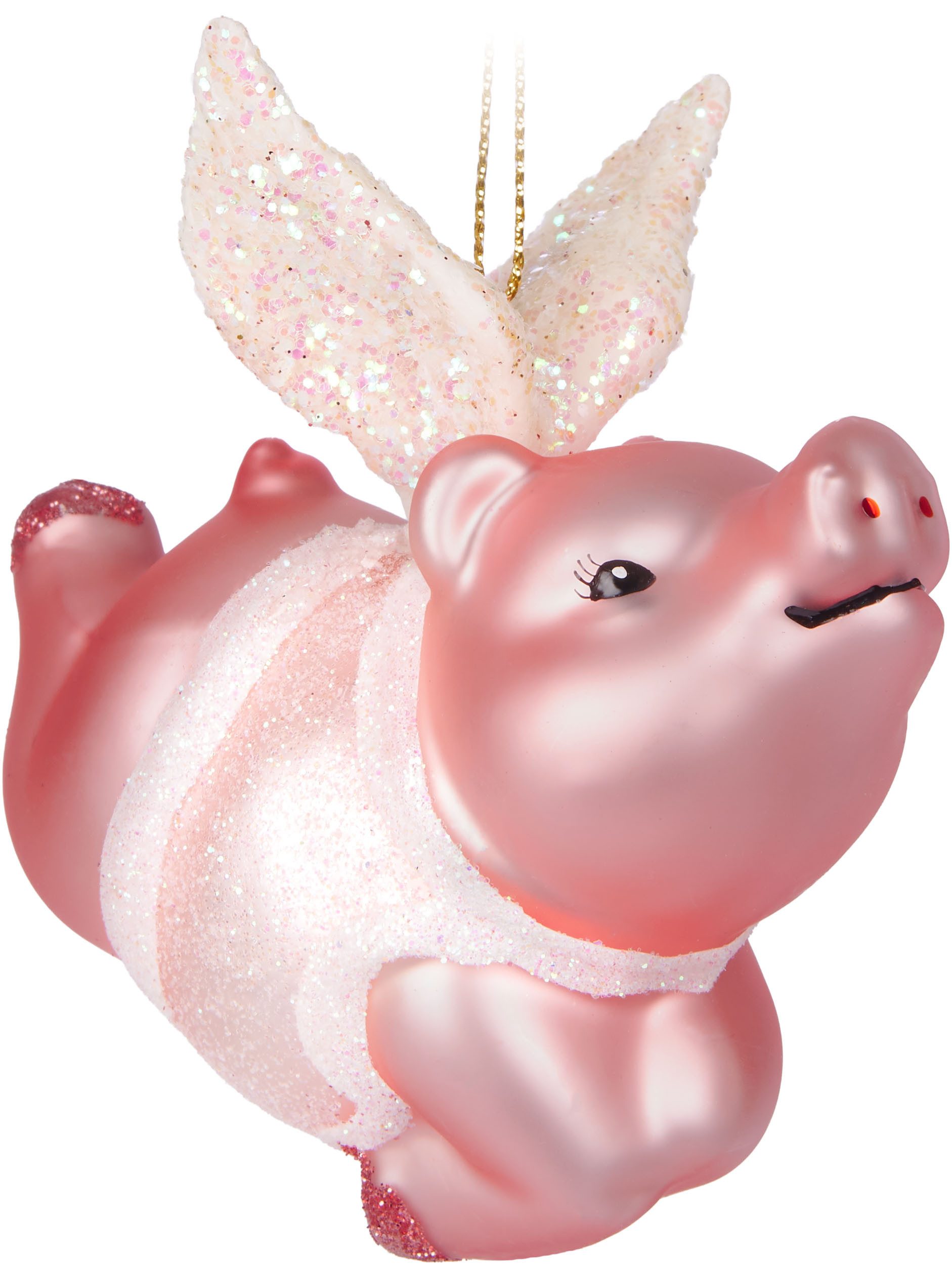 BRUBAKER Weihnachtsbaumkugel Fliegendes Schwein - Weihnachtskugel Schweinchen mit Engelsflügeln (1 St), Handbemalt & Mundgeblasen - Lustiger Christbaumschmuck Glas Figuren