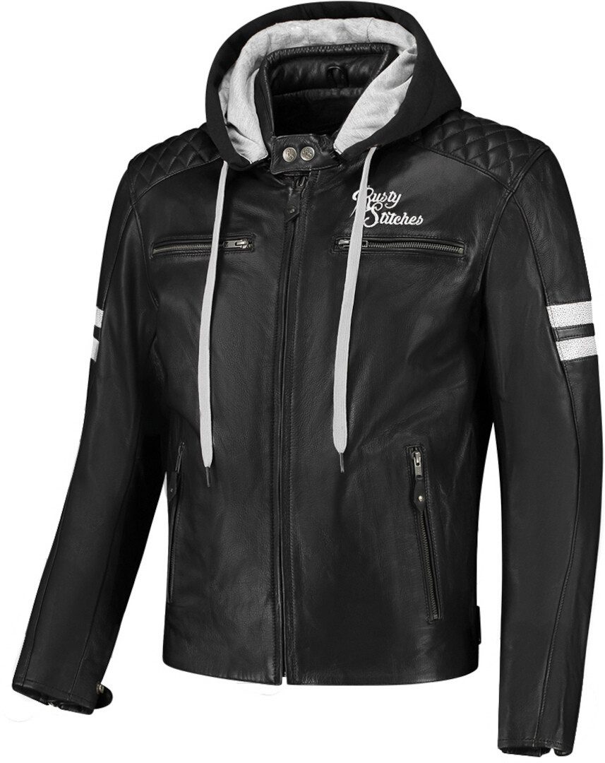 Rusty Stitches Motorradjacke Jari Hooded V2 Motorrad Lederjacke protektoren herausnehmbares reißverschluss