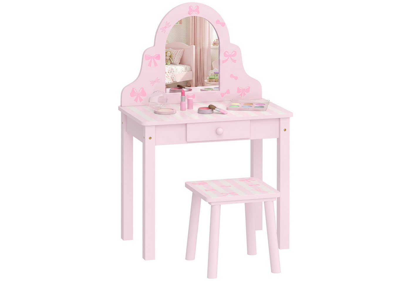 AIYAPLAY Schminktisch 2 in1 Frisiertisch Schreibtisch mit Hocker abnehmbar Spiegel Schublade (Make-up Tisch, 1-St., Kinderschminktisch), für Mädchen 3-6 Jahre Rosa