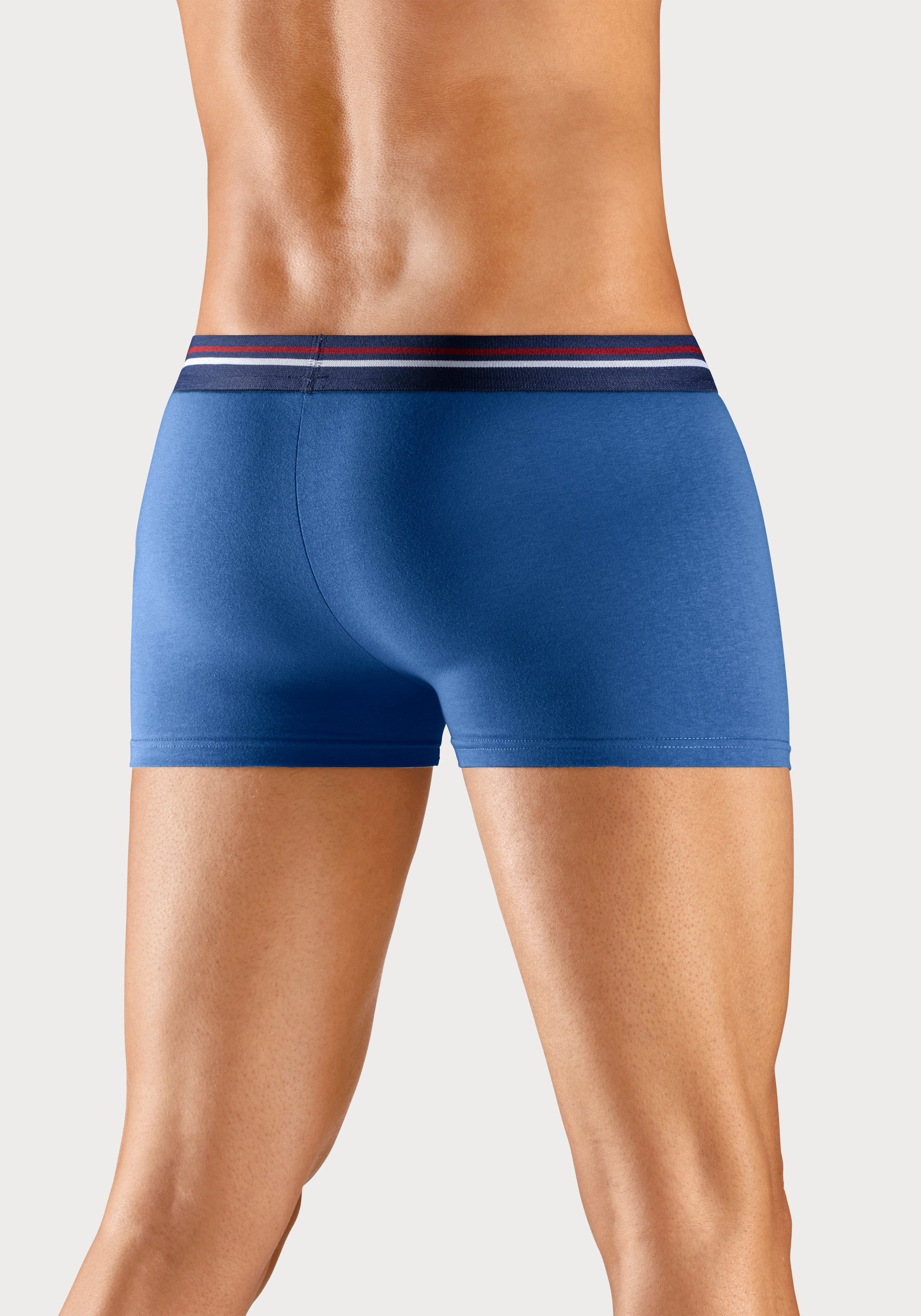 und (Packung, navy, mit Streifen schwarz, weiß im hellblau, Bund Boxer blau, Markenlogo H.I.S 5-St)