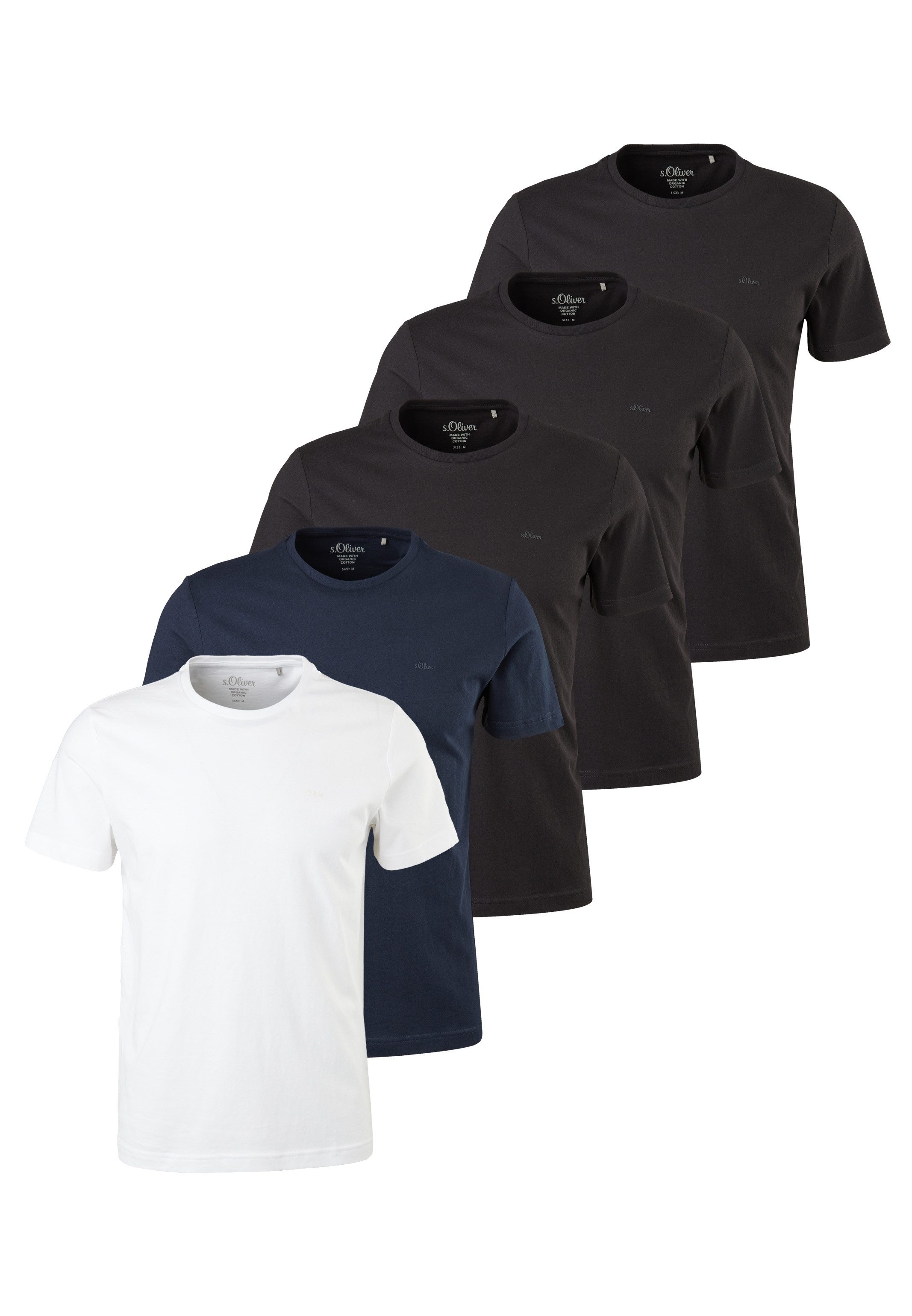 s.Oliver T-Shirt 5er Pack Basic (Spar-Set, 5-tlg) T-Shirt - Baumwolle - Atmungsaktiv - Weiche Jersey Qualität