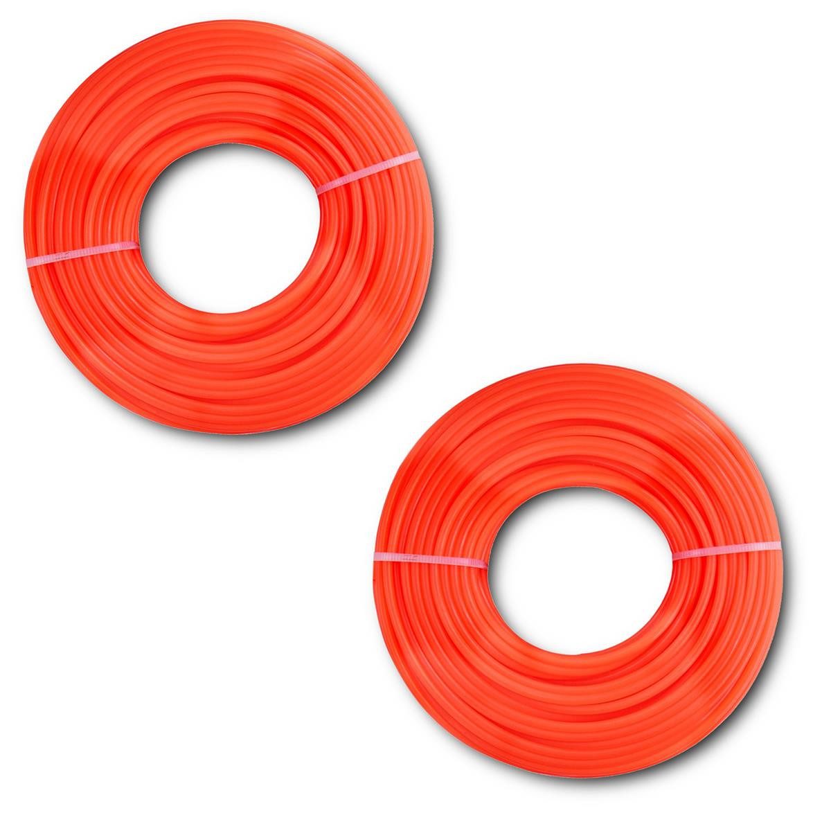 HOOZ Trimmerfaden in versch. Farben - Mähfaden Trimmerschnur für Rasentrimmerspulen, 15 m Länge, 2.4 mm Fadendurchmesser, (Set, 2-St., Orange), Signalfarben