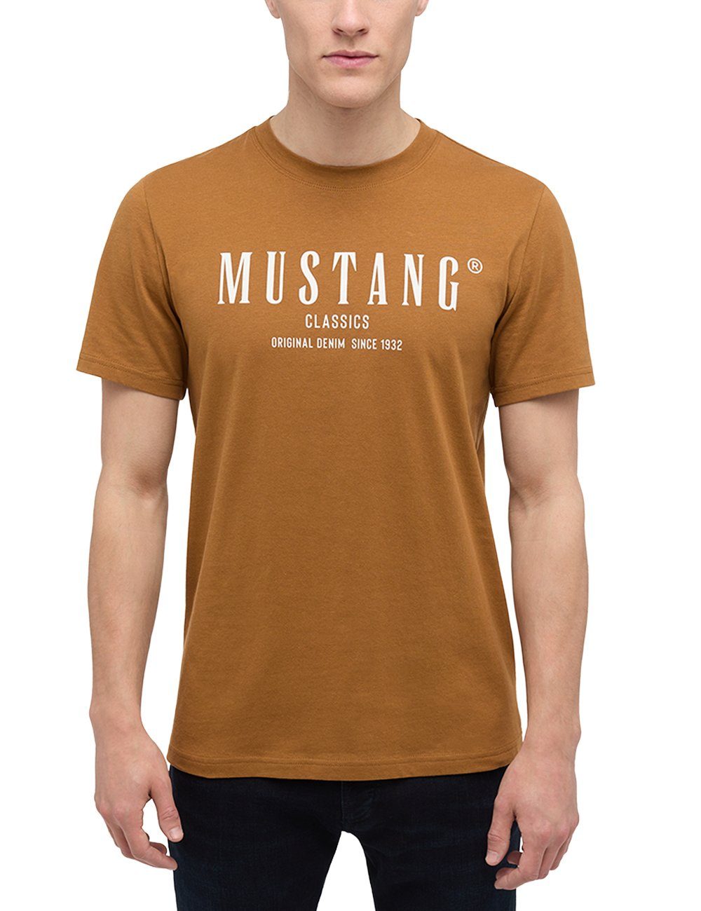 hellbraun Kurzarmshirt MUSTANG Mustang Print-Shirt