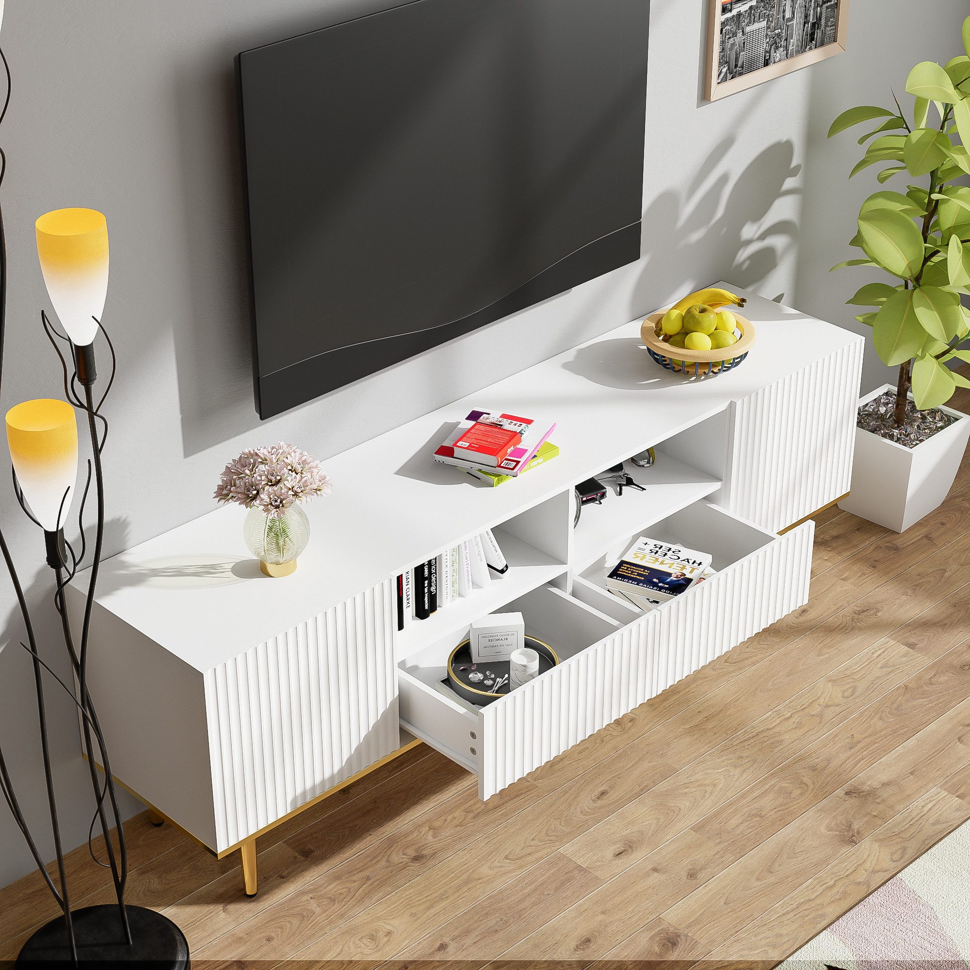 Merax Lowboard mit goldenen Metallfüße und günstig online kaufen