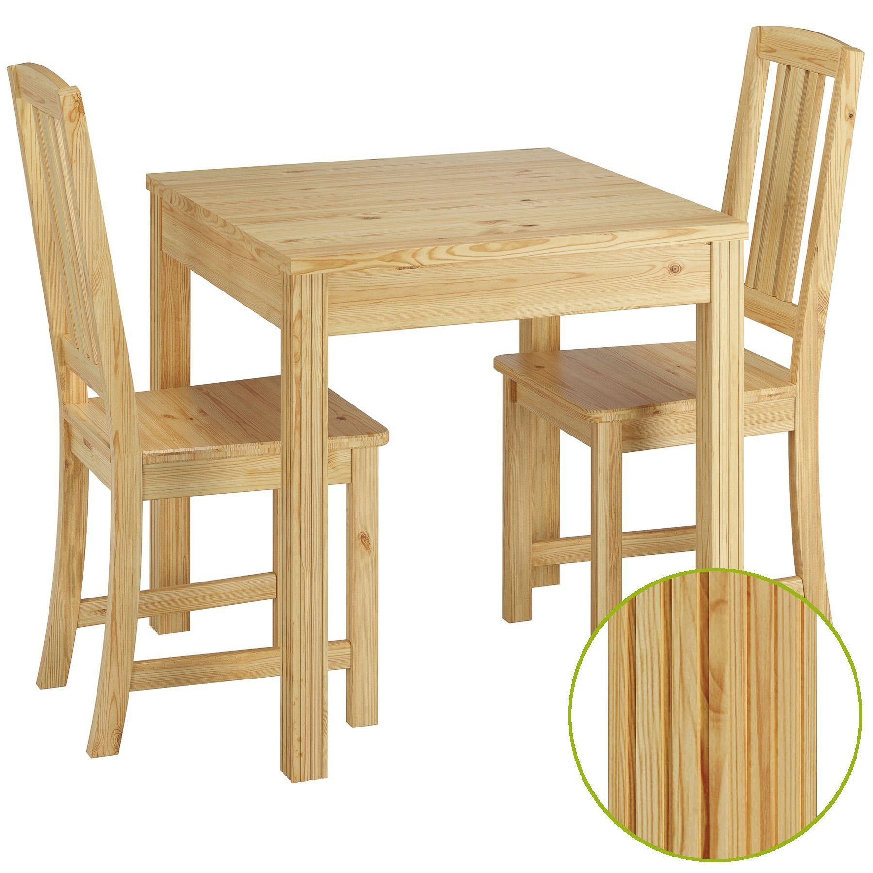 ERST-HOLZ Essgruppe Klassische Essgruppe mit Tisch und 2 Stühle Kiefer natur Massivholz | Essgruppen